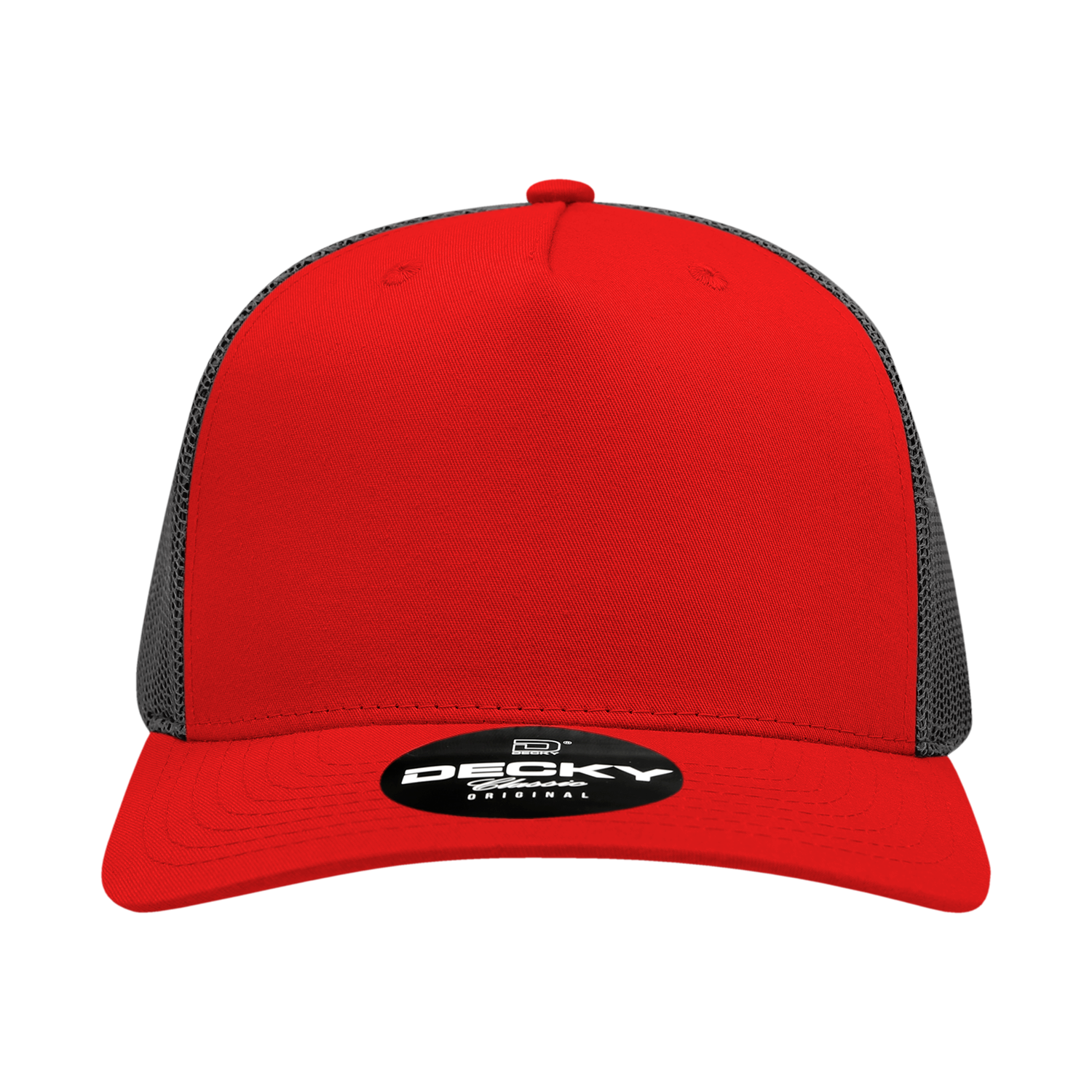 Decky 6030 5 Panel Mid Profile Structured Cotton Blend Trucker - Red Black