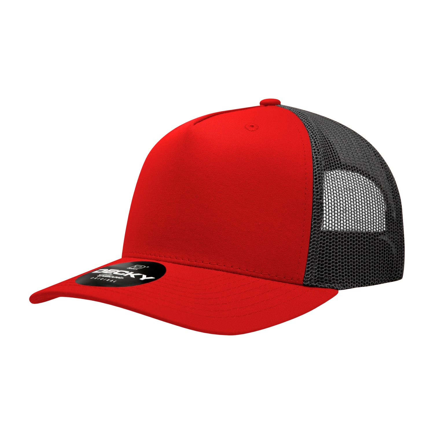 Decky 6030 5 Panel Mid Profile Structured Cotton Blend Trucker - Red Black