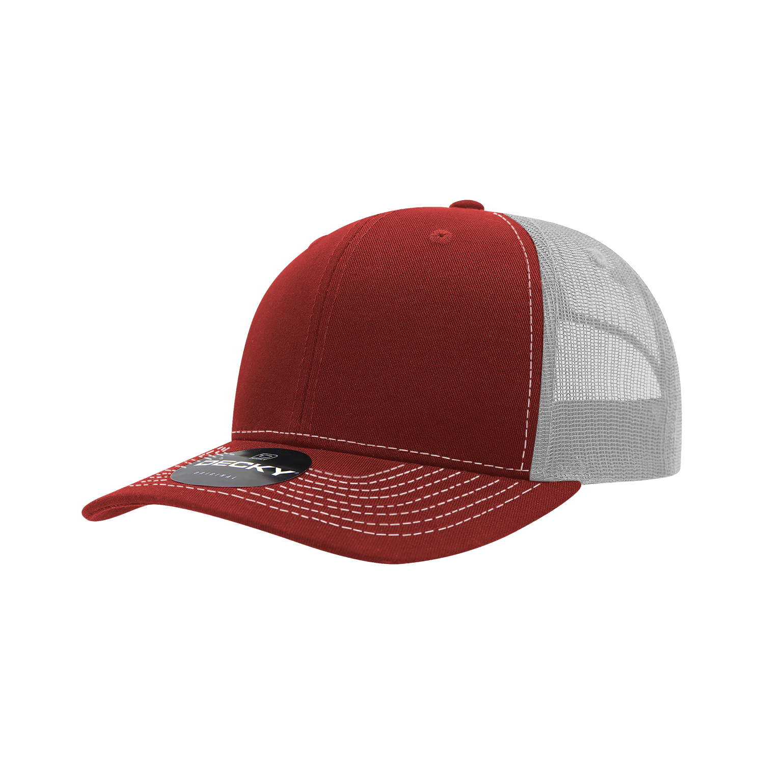 Decky 6031 6 Panel Mid Profile Structured Contra-stitch Trucker - Cardinal White