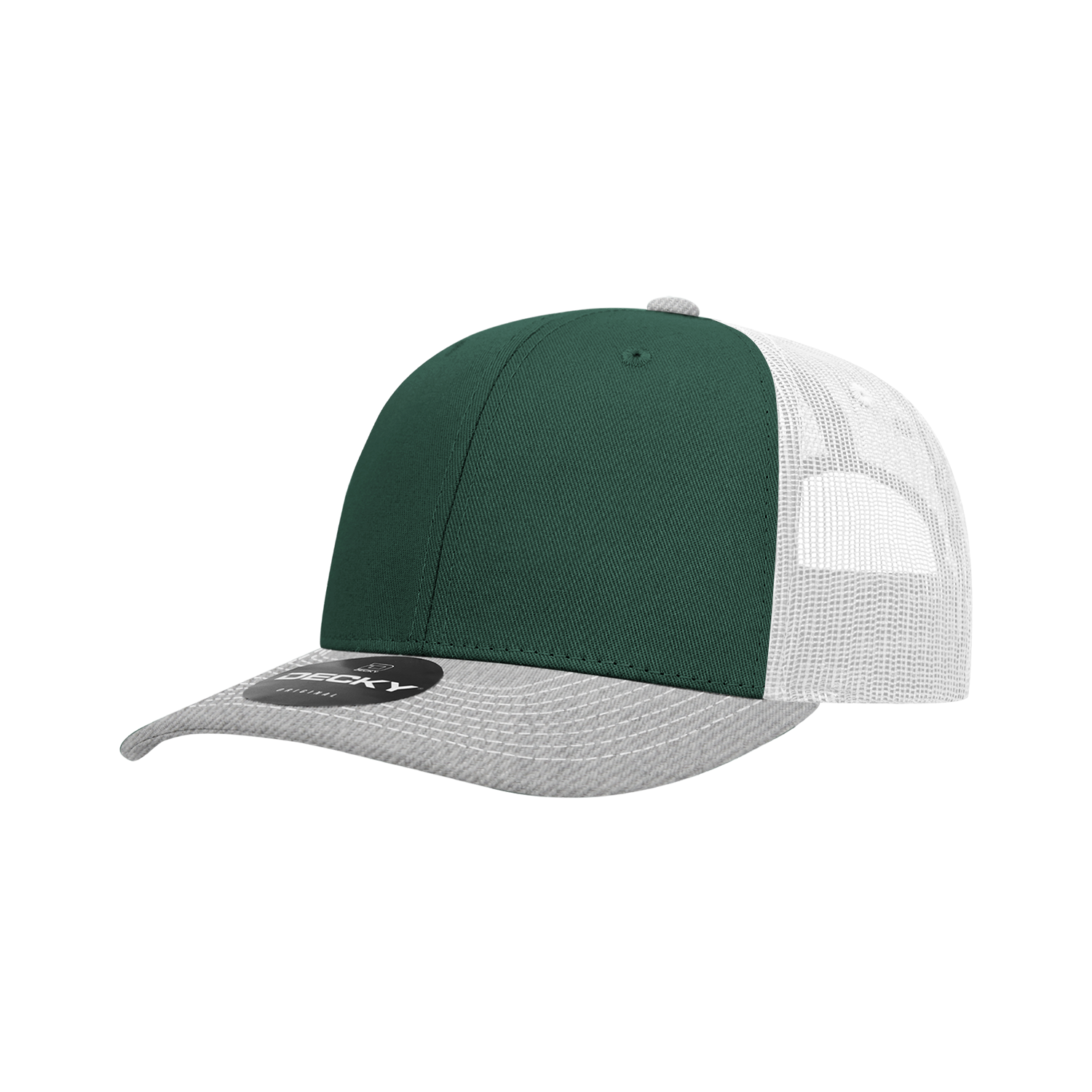 Decky 6031 6 Panel Mid Profile Structured Contra-stitch Trucker - Heather Grey Forest White