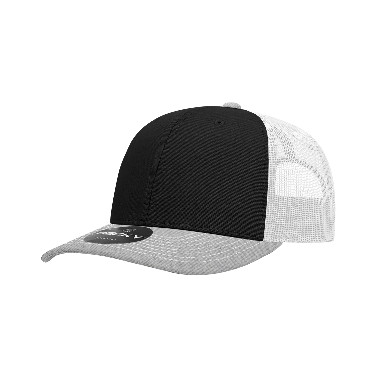 Decky 6031 6 Panel Mid Profile Structured Contra-stitch Trucker - Heather Grey Black White