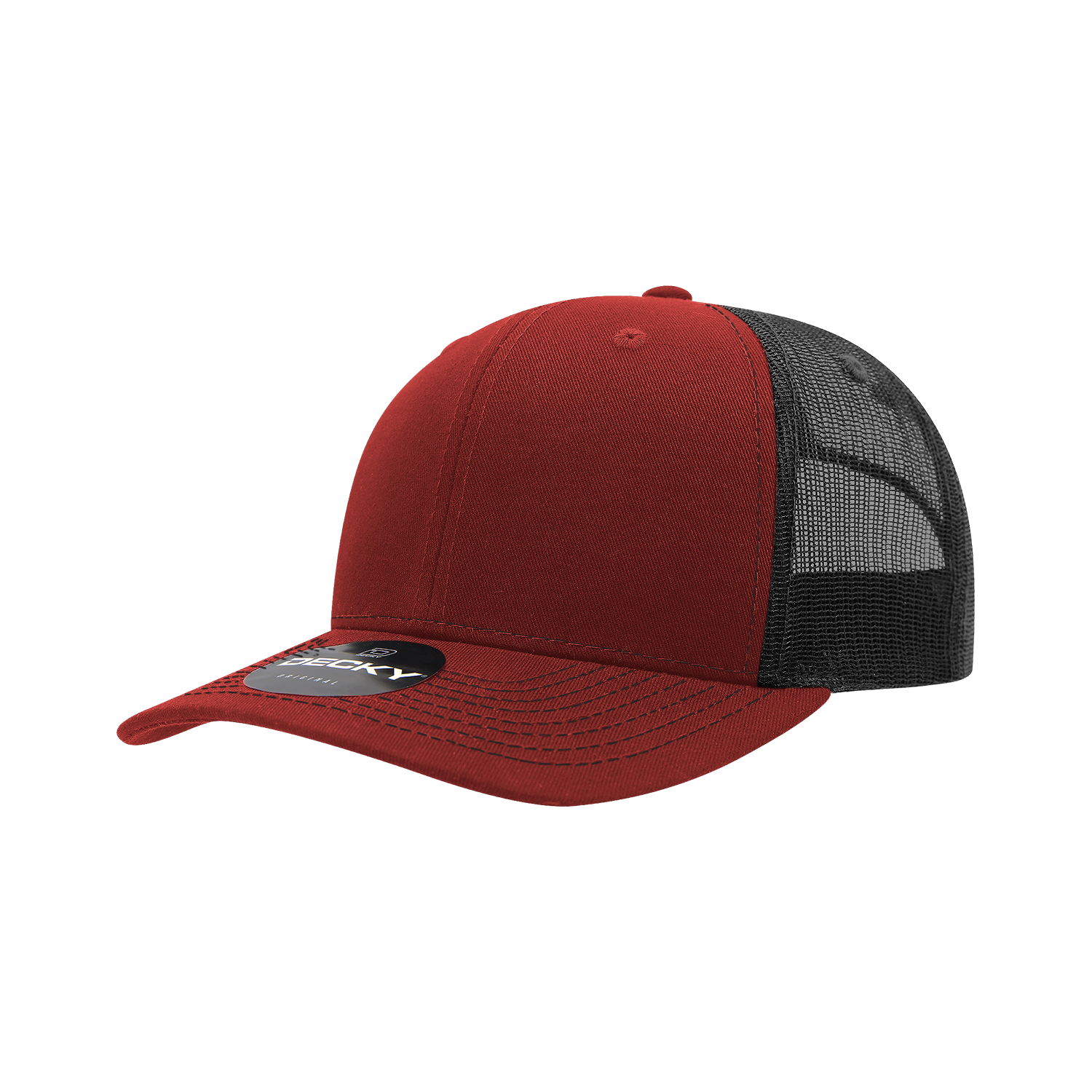 Decky 6031 6 Panel Mid Profile Structured Contra-stitch Trucker - Cardinal Black