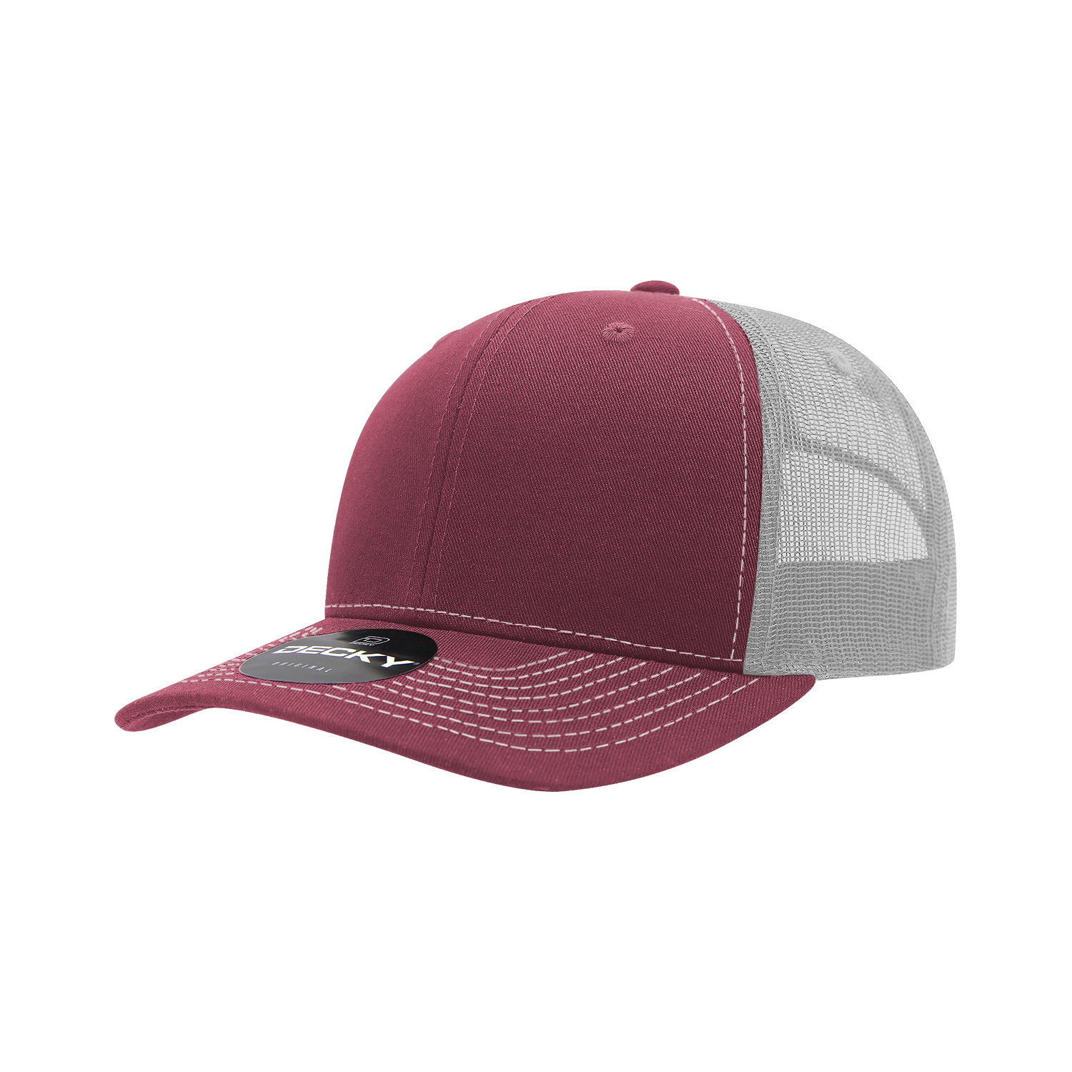 Decky 6031 6 Panel Mid Profile Structured Contra-stitch Trucker - Maroon White