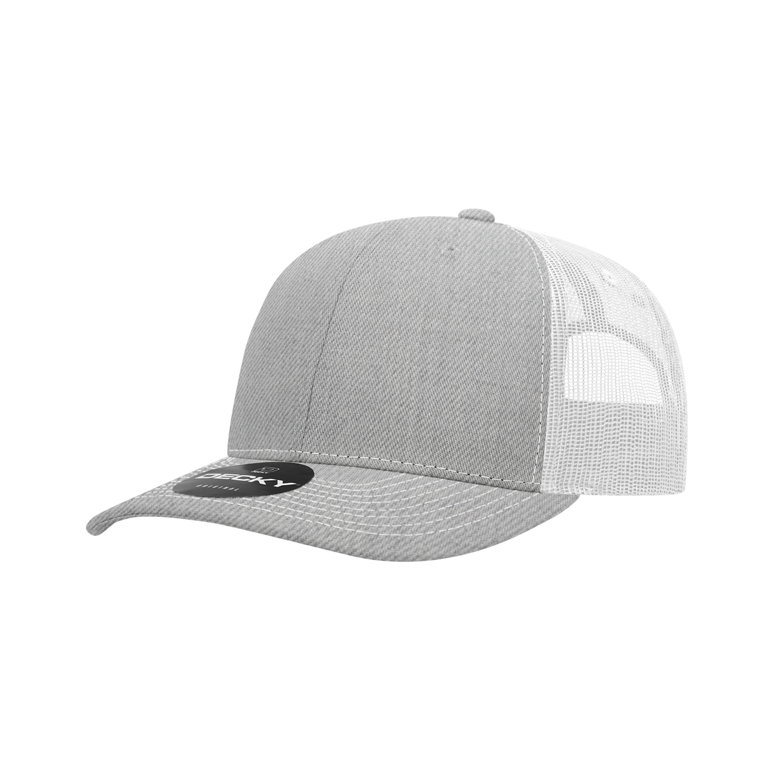 Decky 6031 6 Panel Mid Profile Structured Contra-stitch Trucker - Heather Grey White