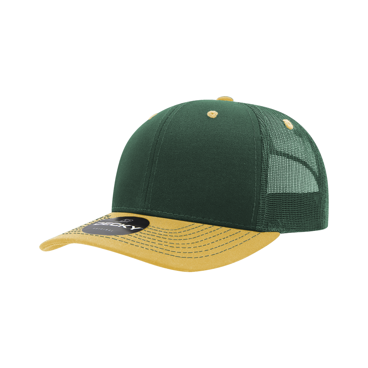 Decky 6031 6 Panel Mid Profile Structured Contra-stitch Trucker - Forest Gold
