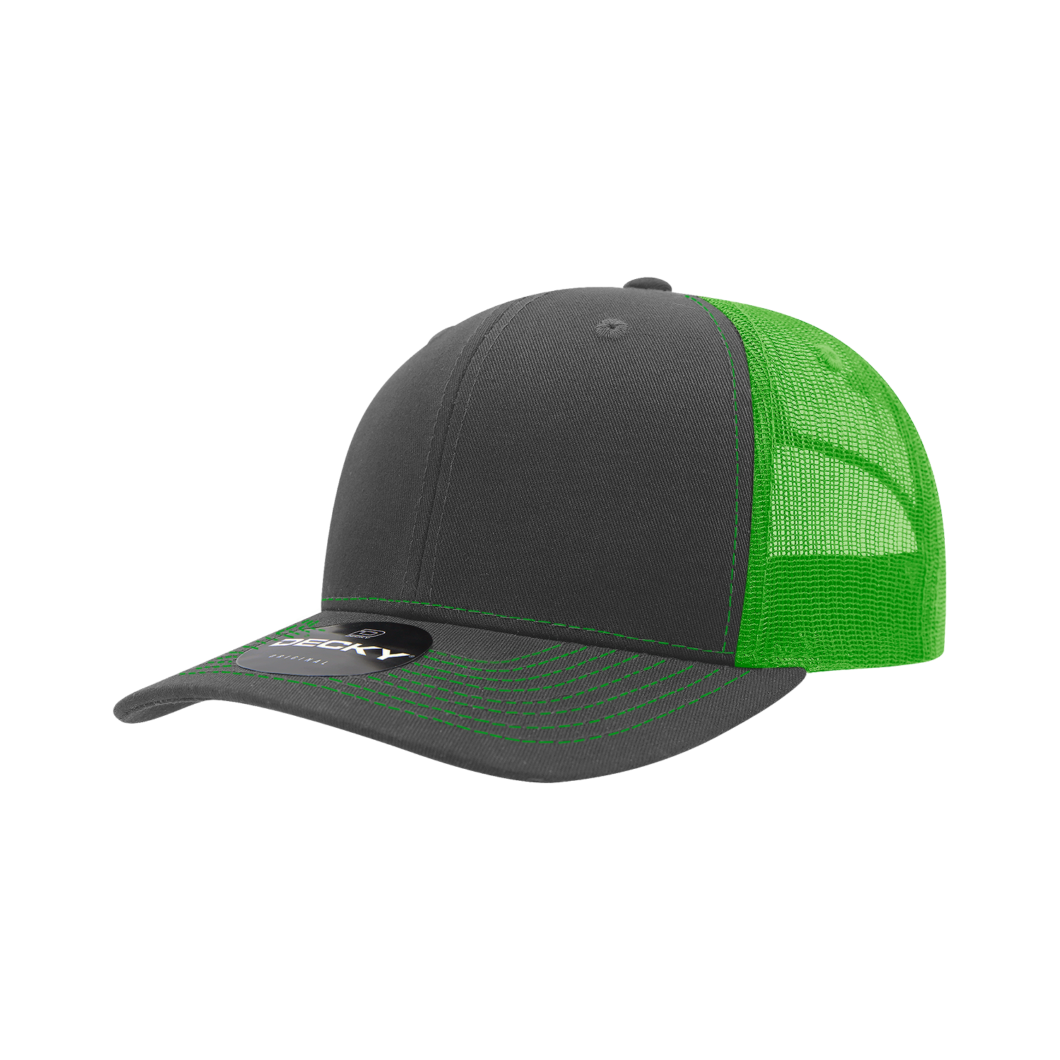 Decky 6031 6 Panel Mid Profile Structured Contra-stitch Trucker - Charcoal Kelly