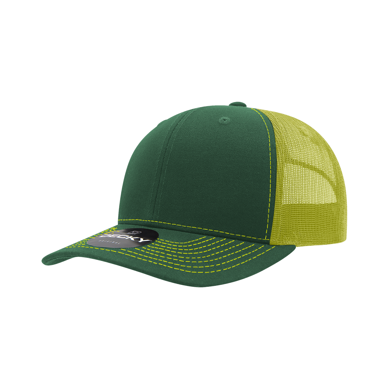 Decky 6031 6 Panel Mid Profile Structured Contra-stitch Trucker - Forest Yellow