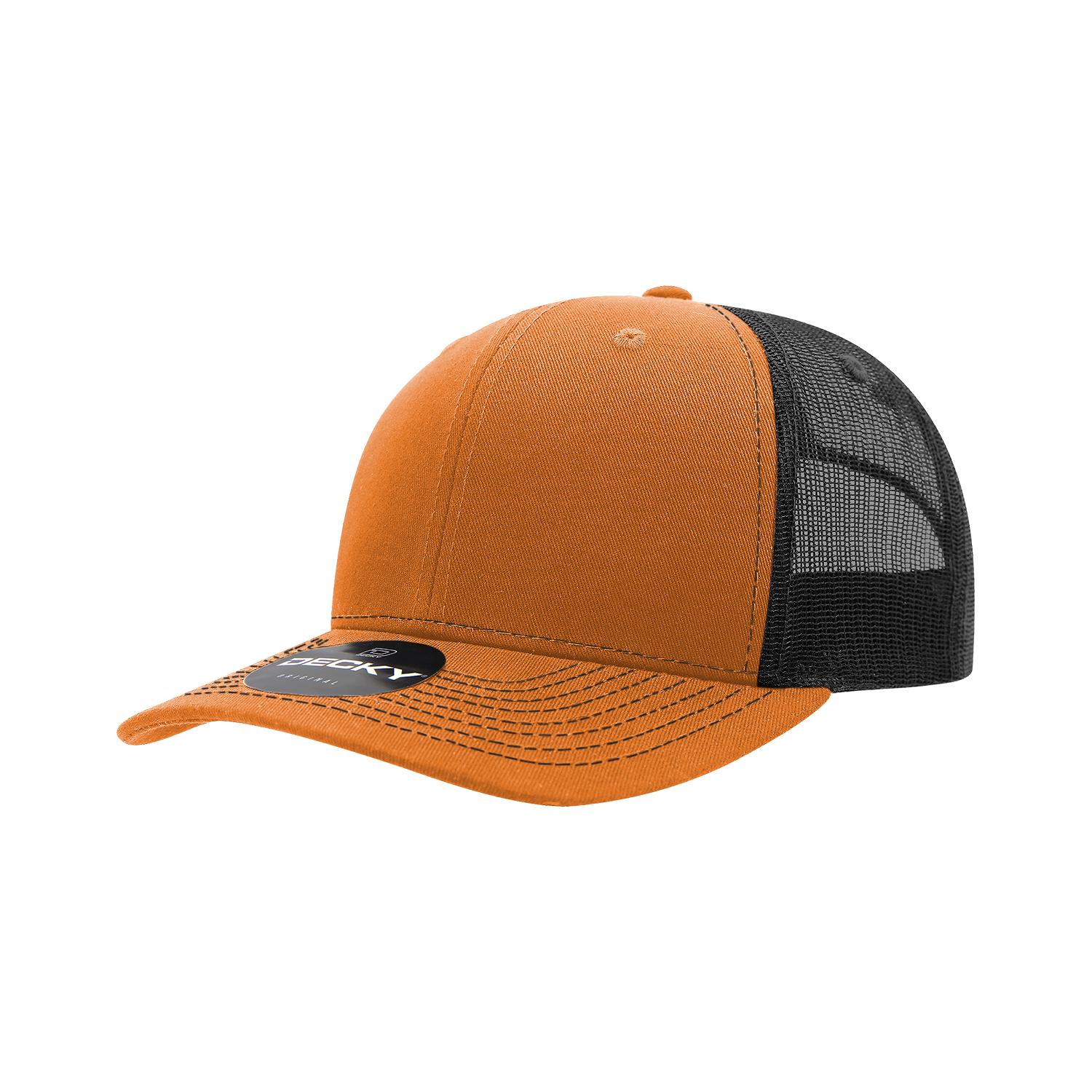 Decky 6031 6 Panel Mid Profile Structured Contra-stitch Trucker - Orange Black