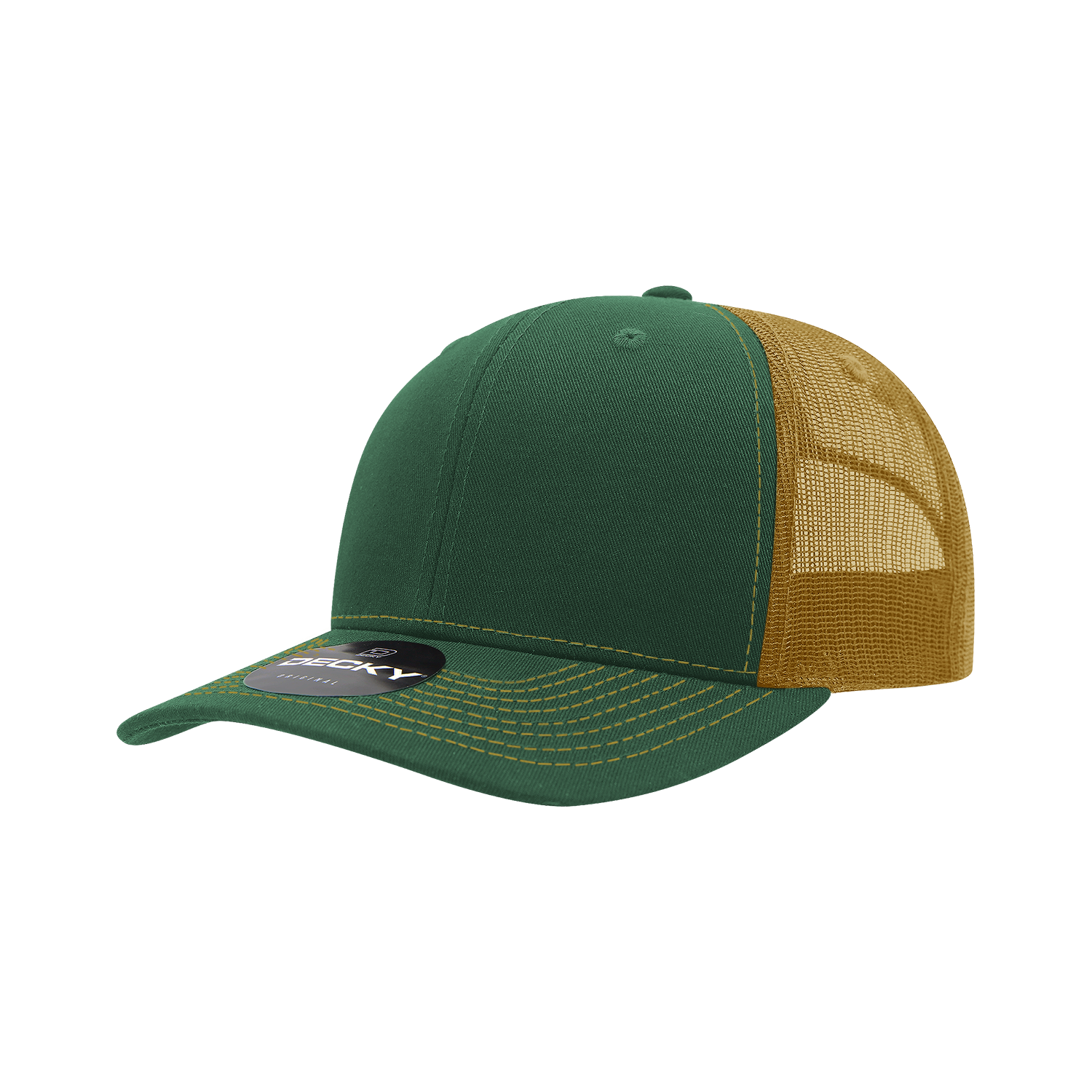 Decky 6031 6 Panel Mid Profile Structured Contra-stitch Trucker - Forest Gold