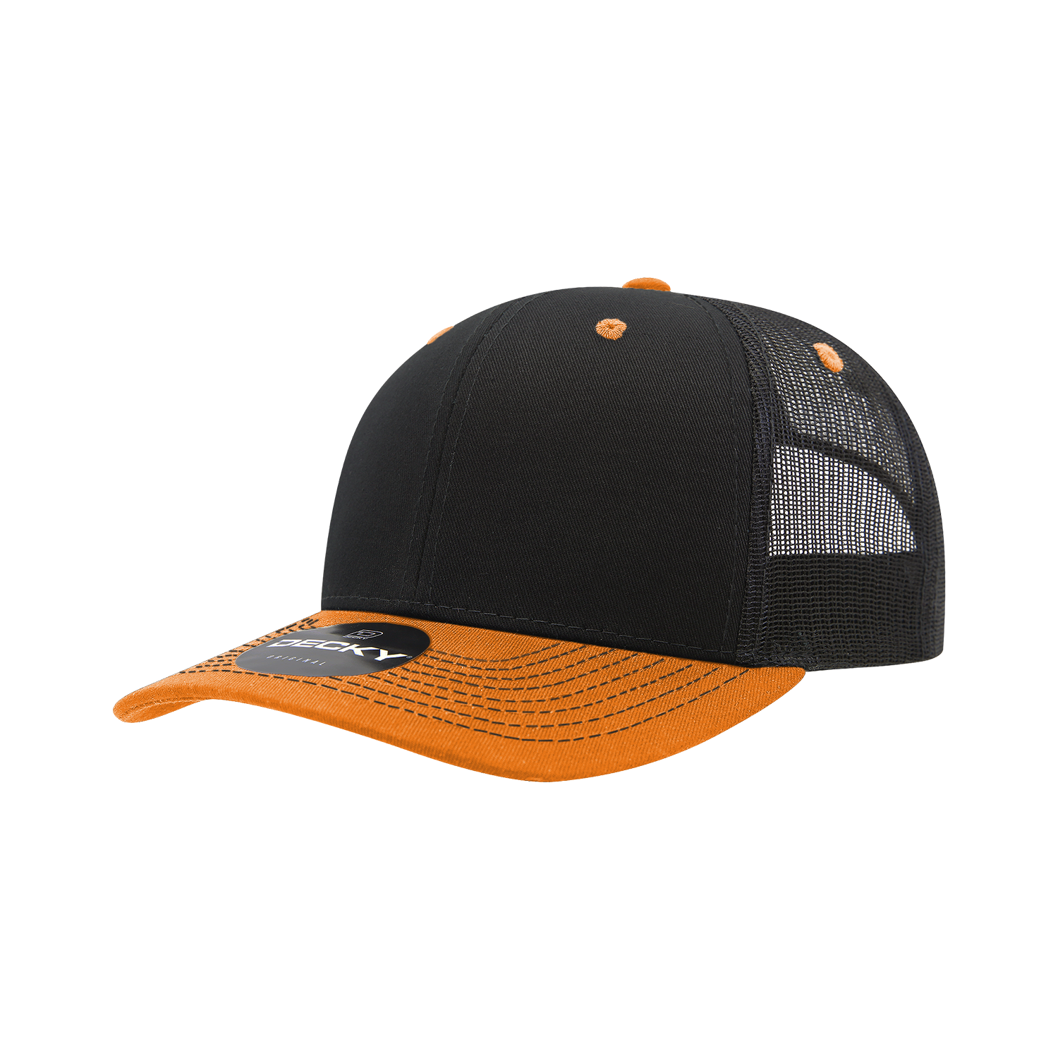 Decky 6031 6 Panel Mid Profile Structured Contra-stitch Trucker - Black Orange