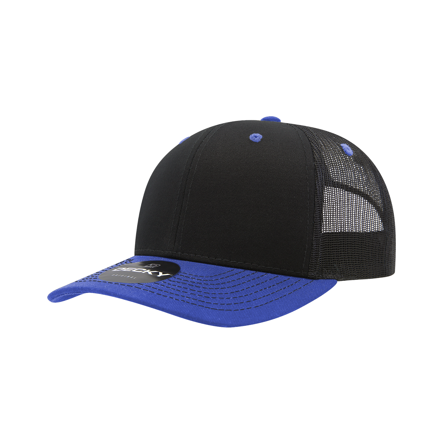 Decky 6031 6 Panel Mid Profile Structured Contra-stitch Trucker - Black Royal