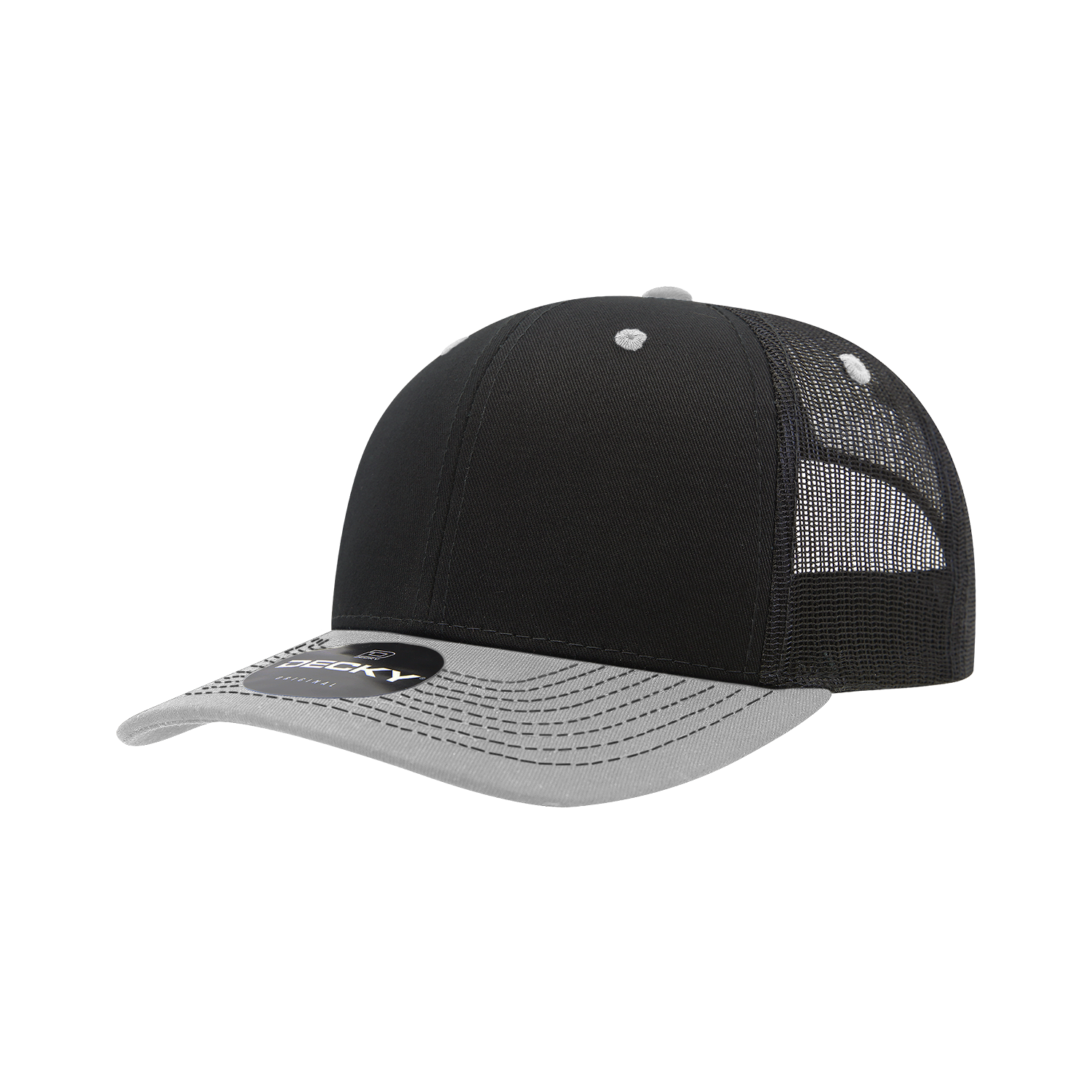 Decky 6031 6 Panel Mid Profile Structured Contra-stitch Trucker - Black Grey