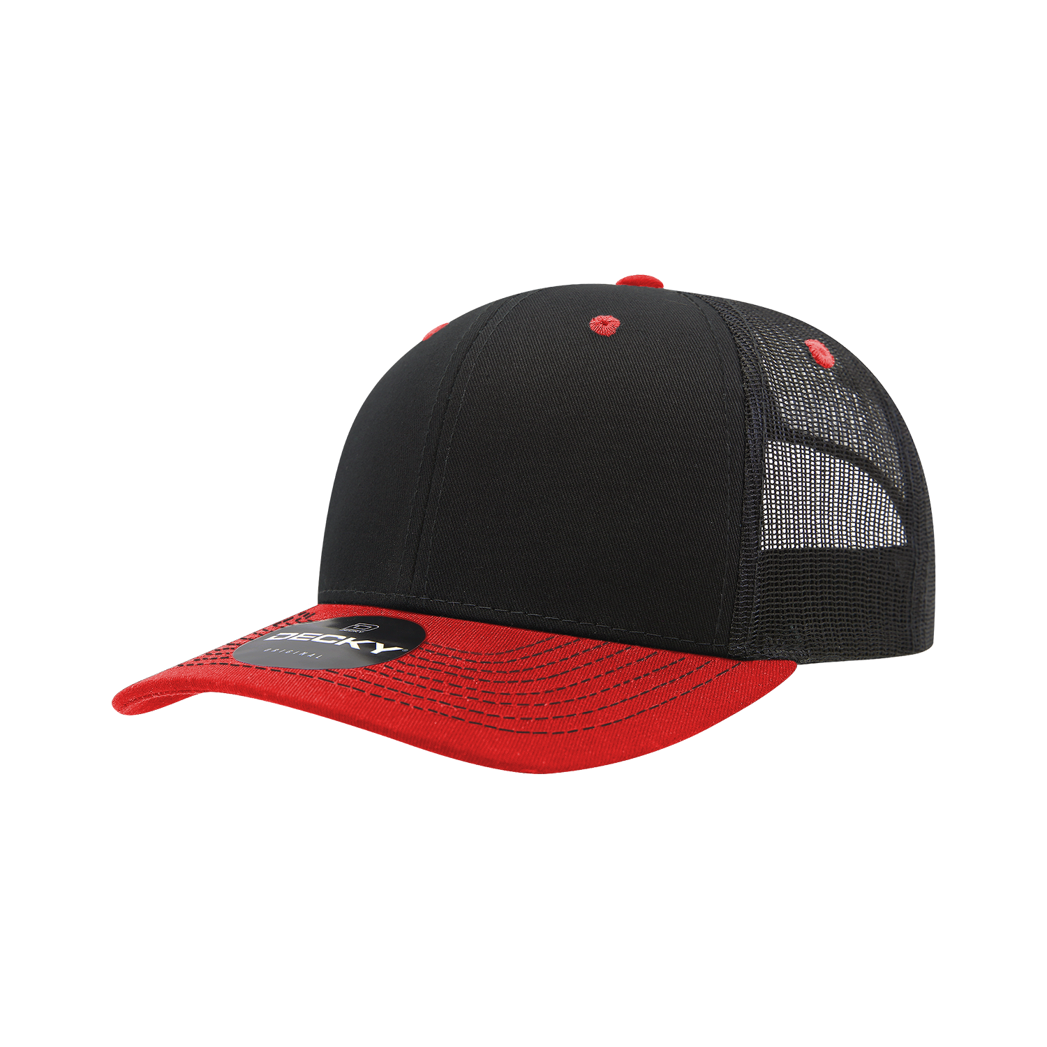 Decky 6031 6 Panel Mid Profile Structured Contra-stitch Trucker - Black Red