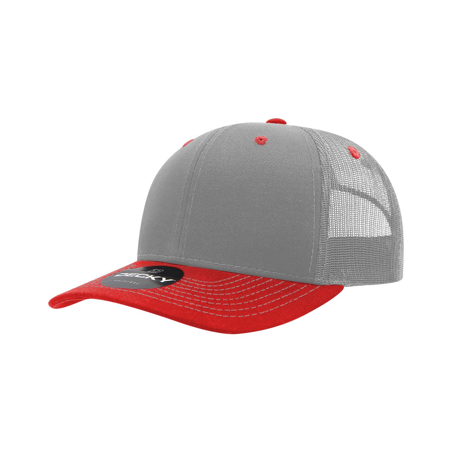 Decky 6031 6 Panel Mid Profile Structured Contra-stitch Trucker - Grey Red