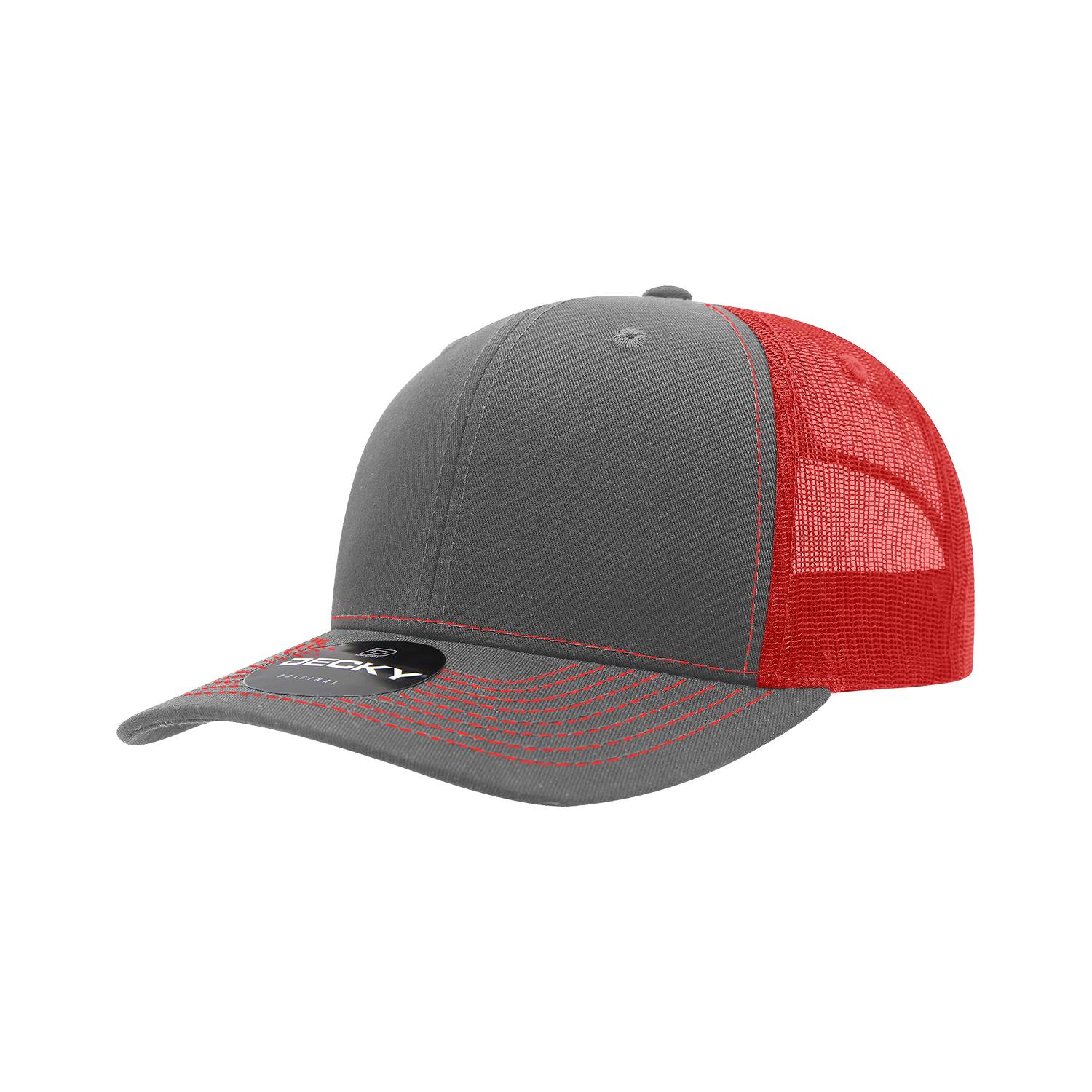 Decky 6031 6 Panel Mid Profile Structured Contra-stitch Trucker - Grey Red