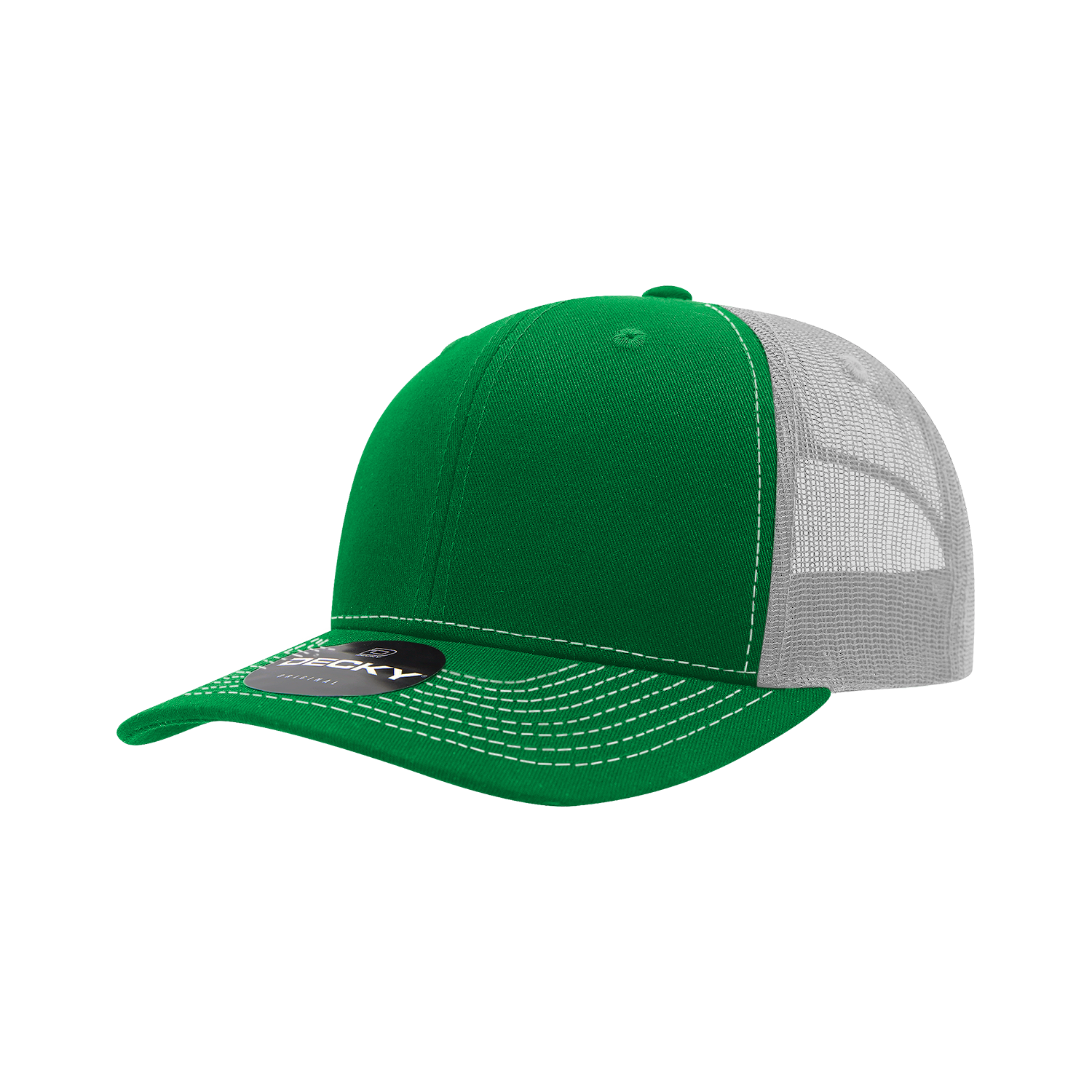 Decky 6031 6 Panel Mid Profile Structured Contra-stitch Trucker - Kelly White