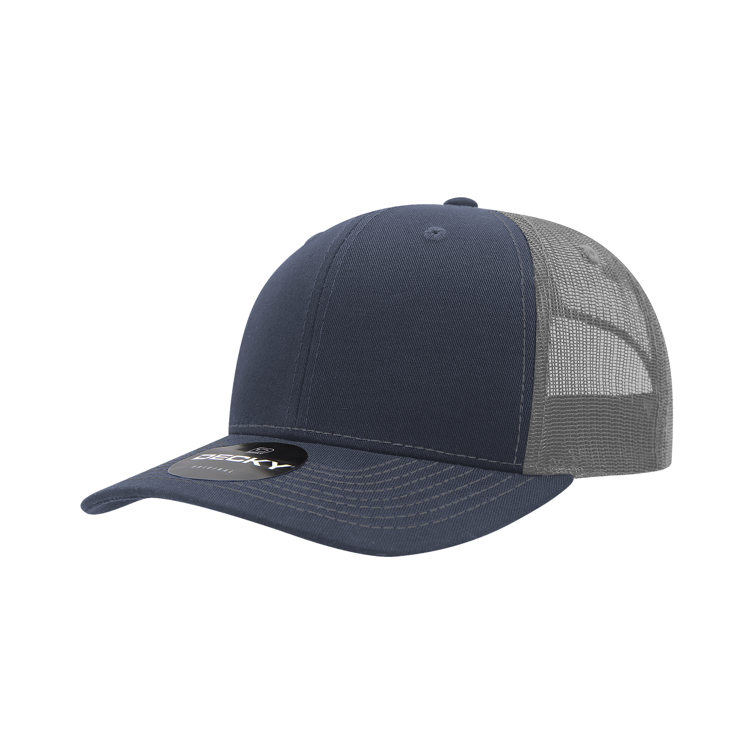 Decky 6031 6 Panel Mid Profile Structured Contra-stitch Trucker - Navy Charcoal