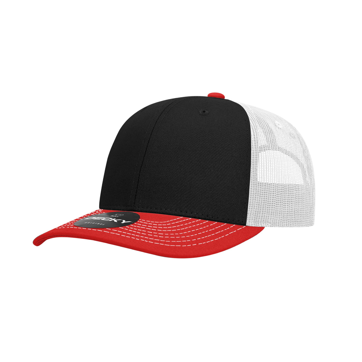 Decky 6031 6 Panel Mid Profile Structured Contra-stitch Trucker - Red Black White
