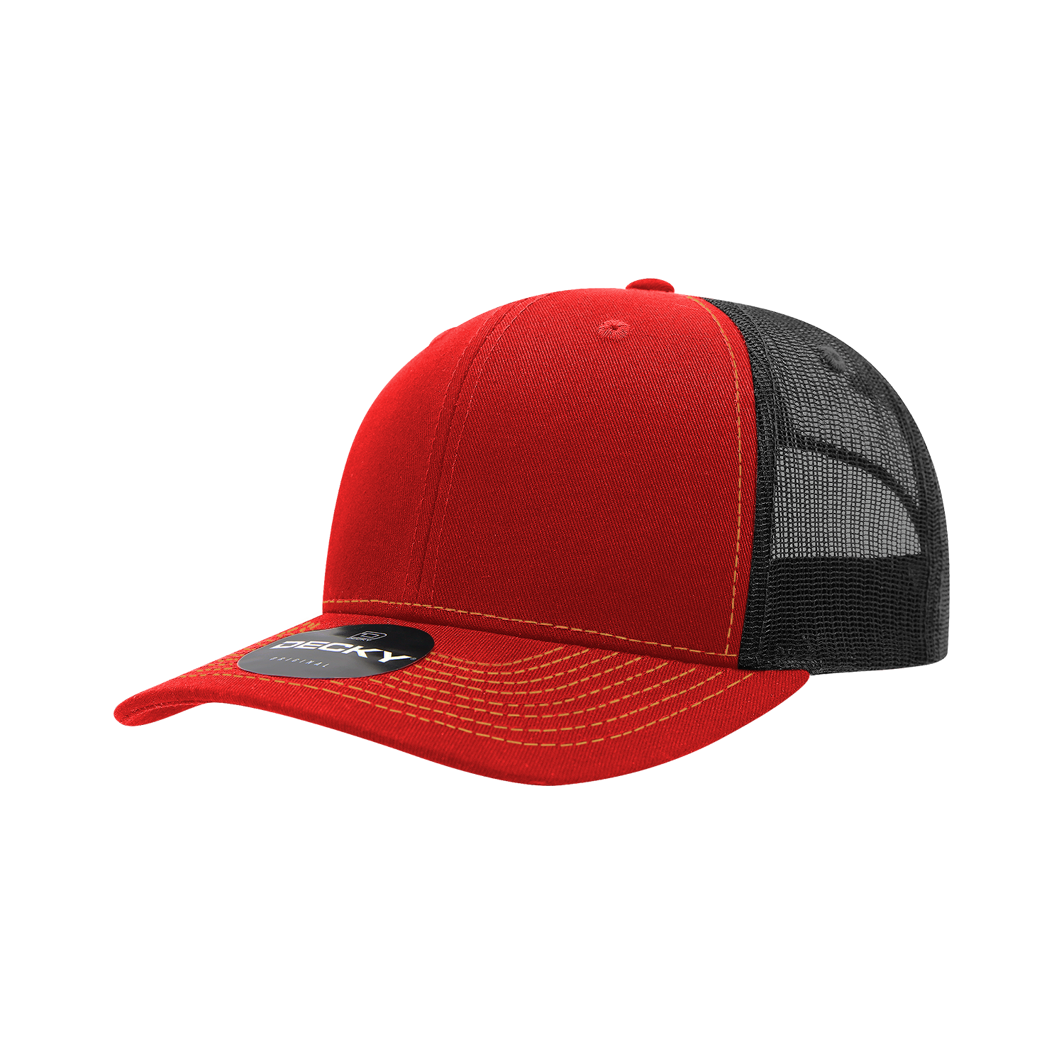 Decky 6031 6 Panel Mid Profile Structured Contra-stitch Trucker - Red Black