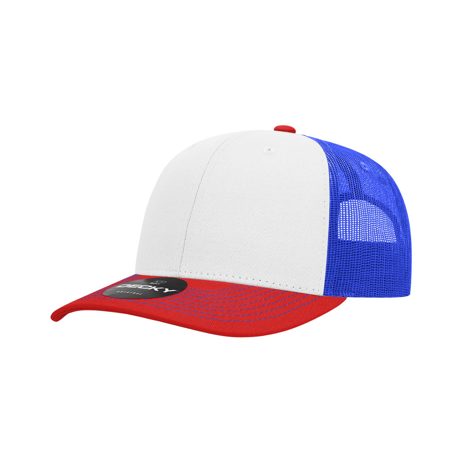 Decky 6031 6 Panel Mid Profile Structured Contra-stitch Trucker - Red White Royal
