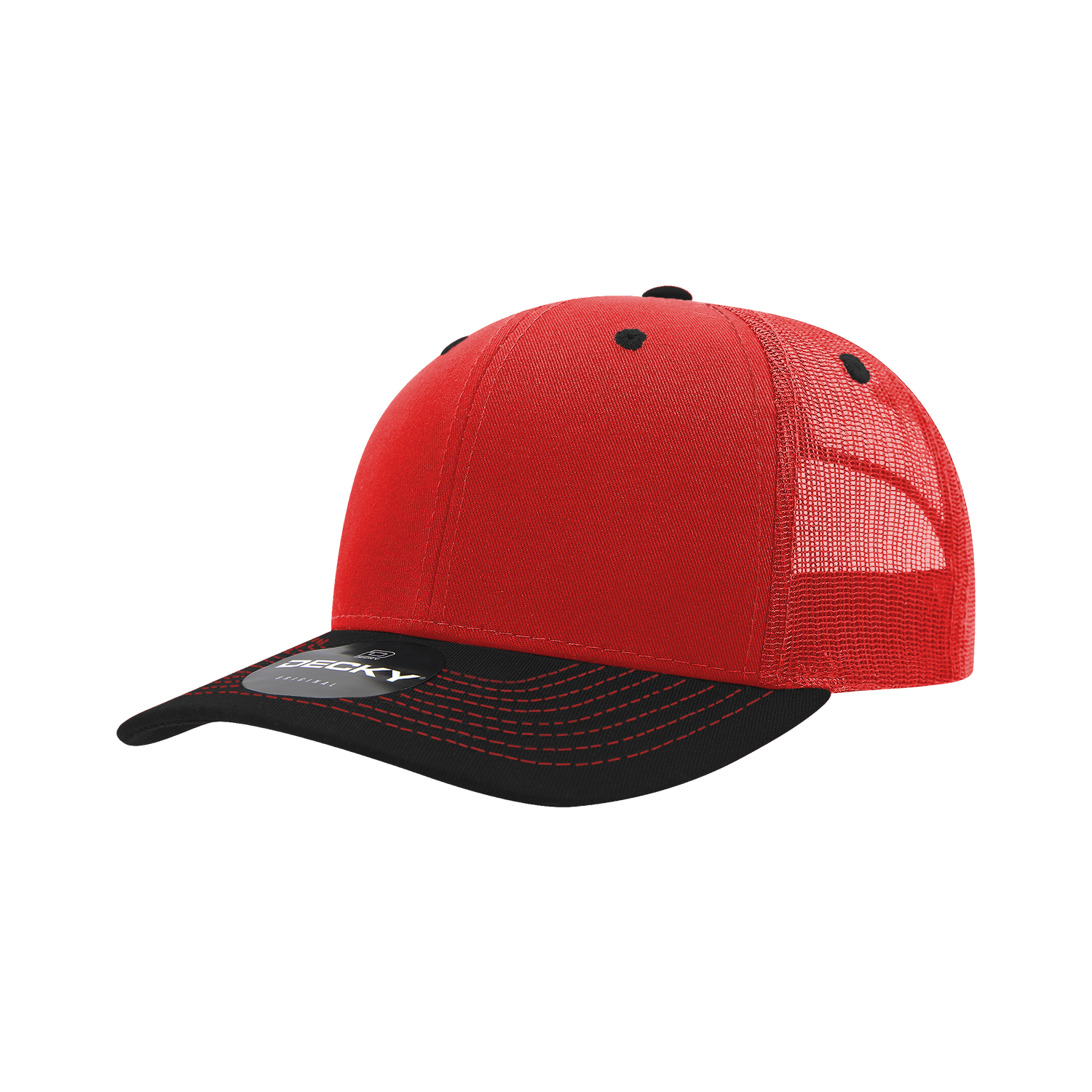 Decky 6031 6 Panel Mid Profile Structured Contra-stitch Trucker - Red Black