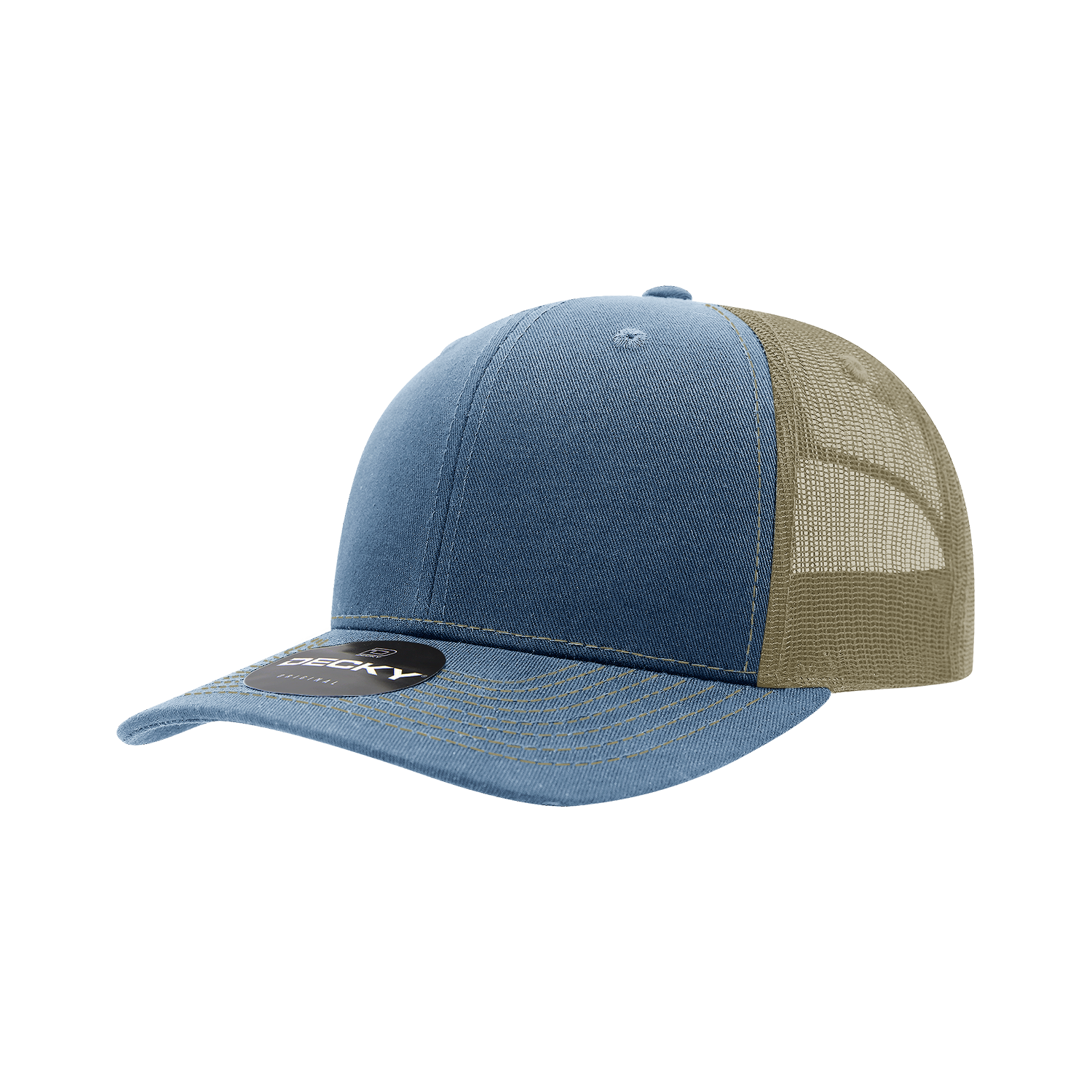 Decky 6031 6 Panel Mid Profile Structured Contra-stitch Trucker - Sky Khaki