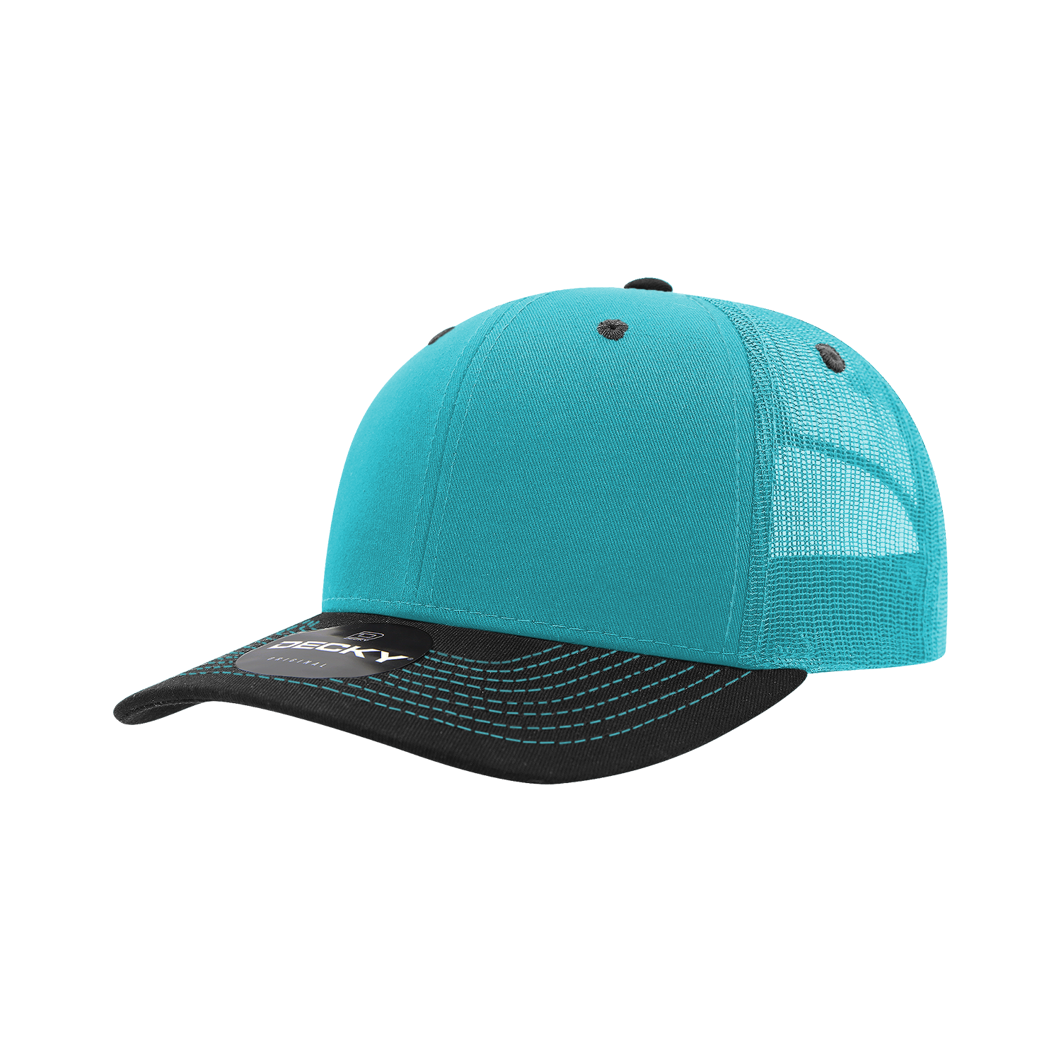 Decky 6031 6 Panel Mid Profile Structured Contra-stitch Trucker - Teal Black