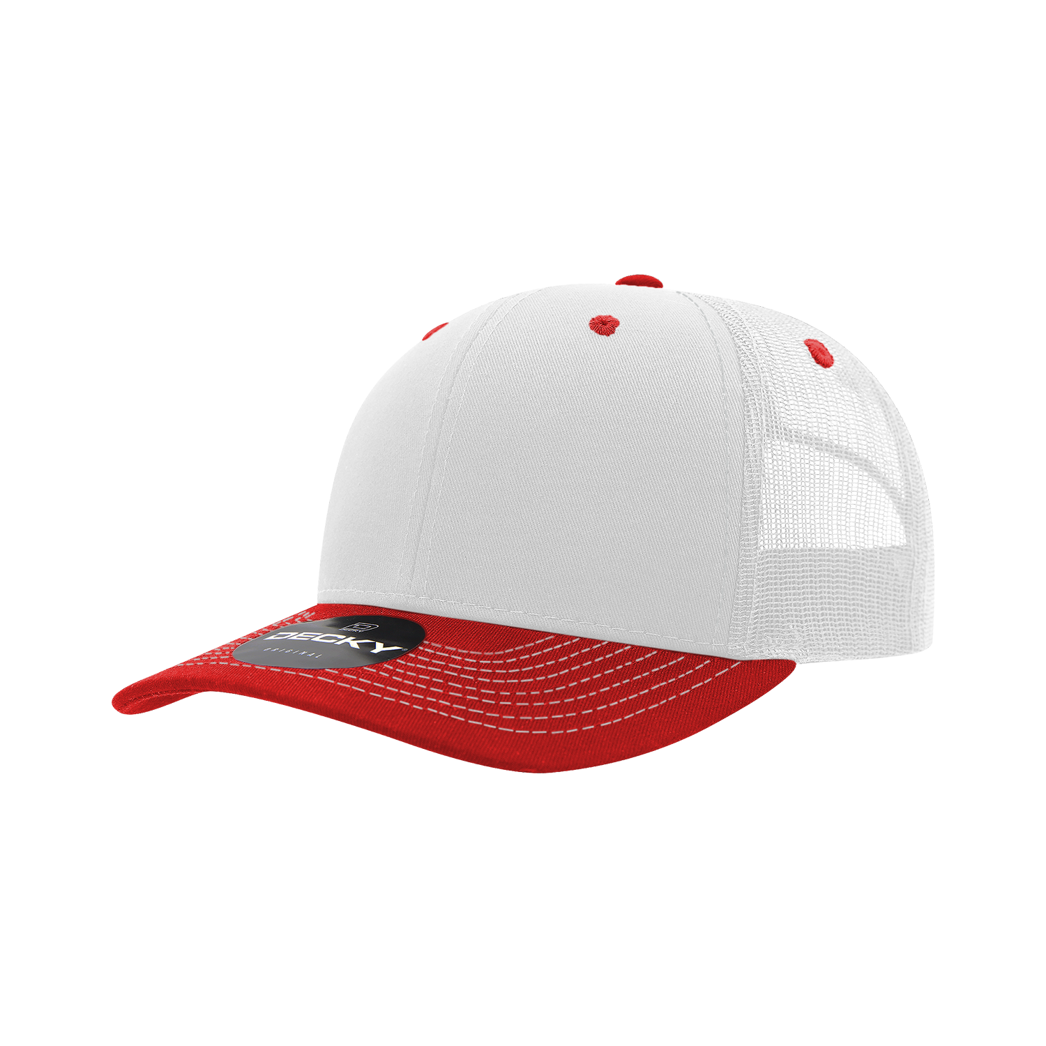 Decky 6031 6 Panel Mid Profile Structured Contra-stitch Trucker - White Red