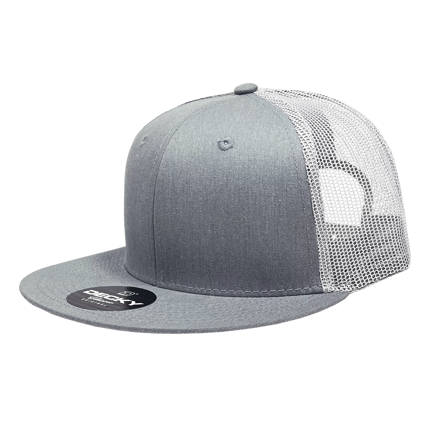 Decky 6033 6 Panel High Profile Structured Cotton Blend Trucker - Heather Grey White