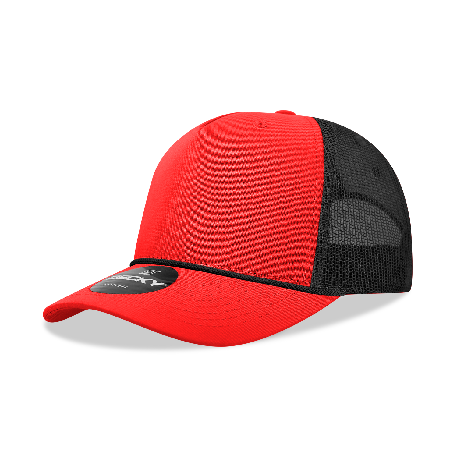Decky 6040 5 Panel Mid Profile Structured Cotton/poly Blend Trucker with Rope - Red Black