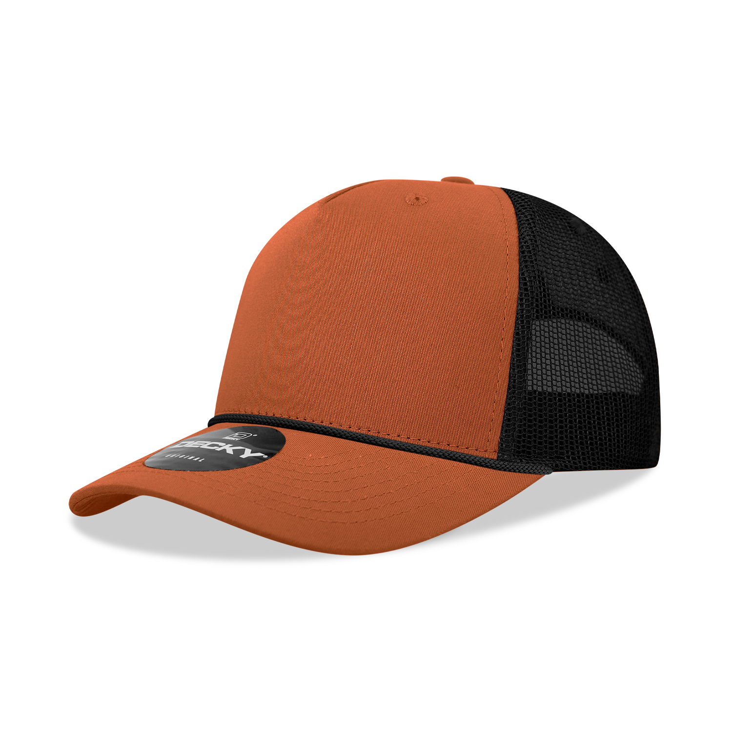 Decky 6040 5 Panel Mid Profile Structured Cotton/poly Blend Trucker with Rope - Burn Orange Black