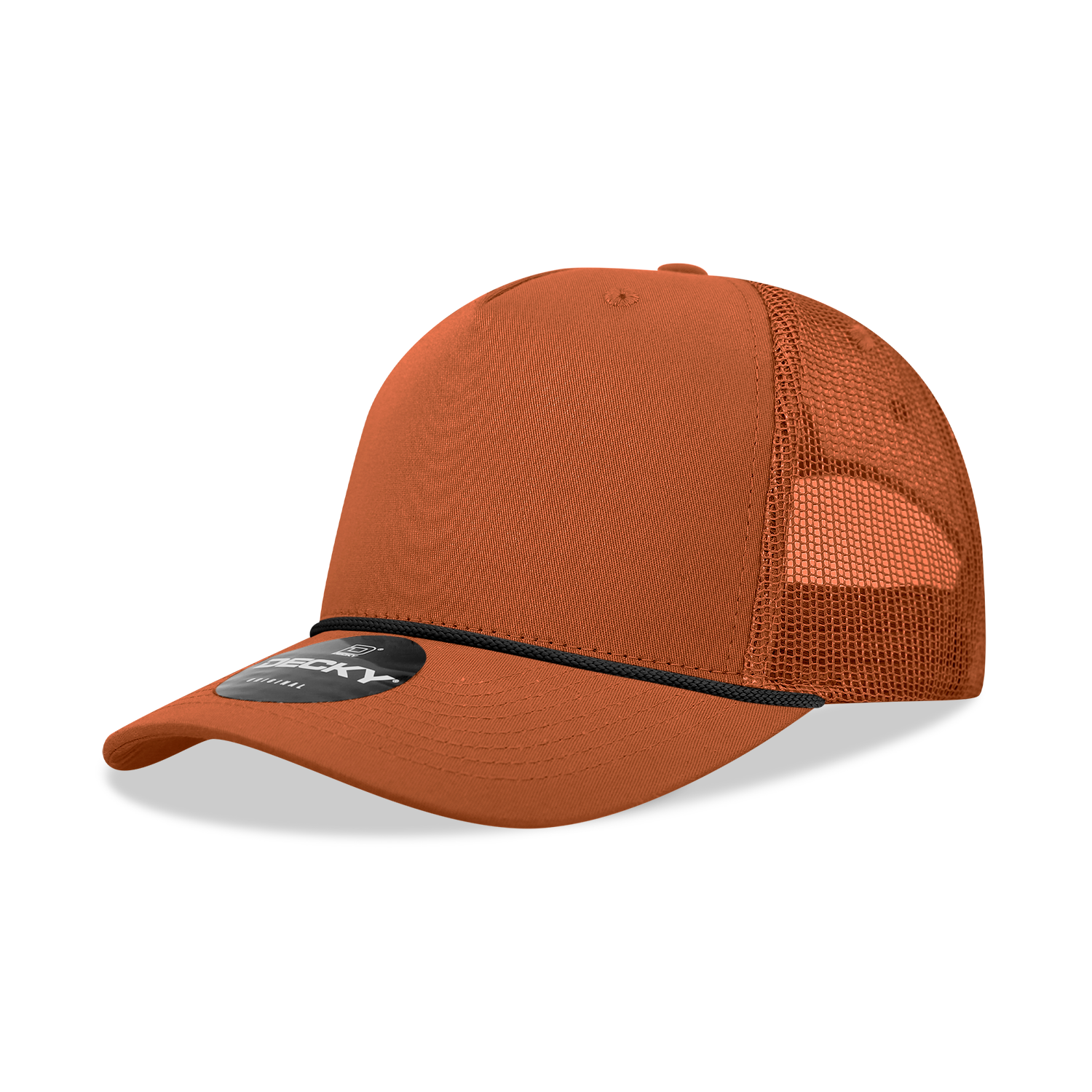 Decky 6040 5 Panel Mid Profile Structured Cotton/poly Blend Trucker with Rope - Burnt Orange Black