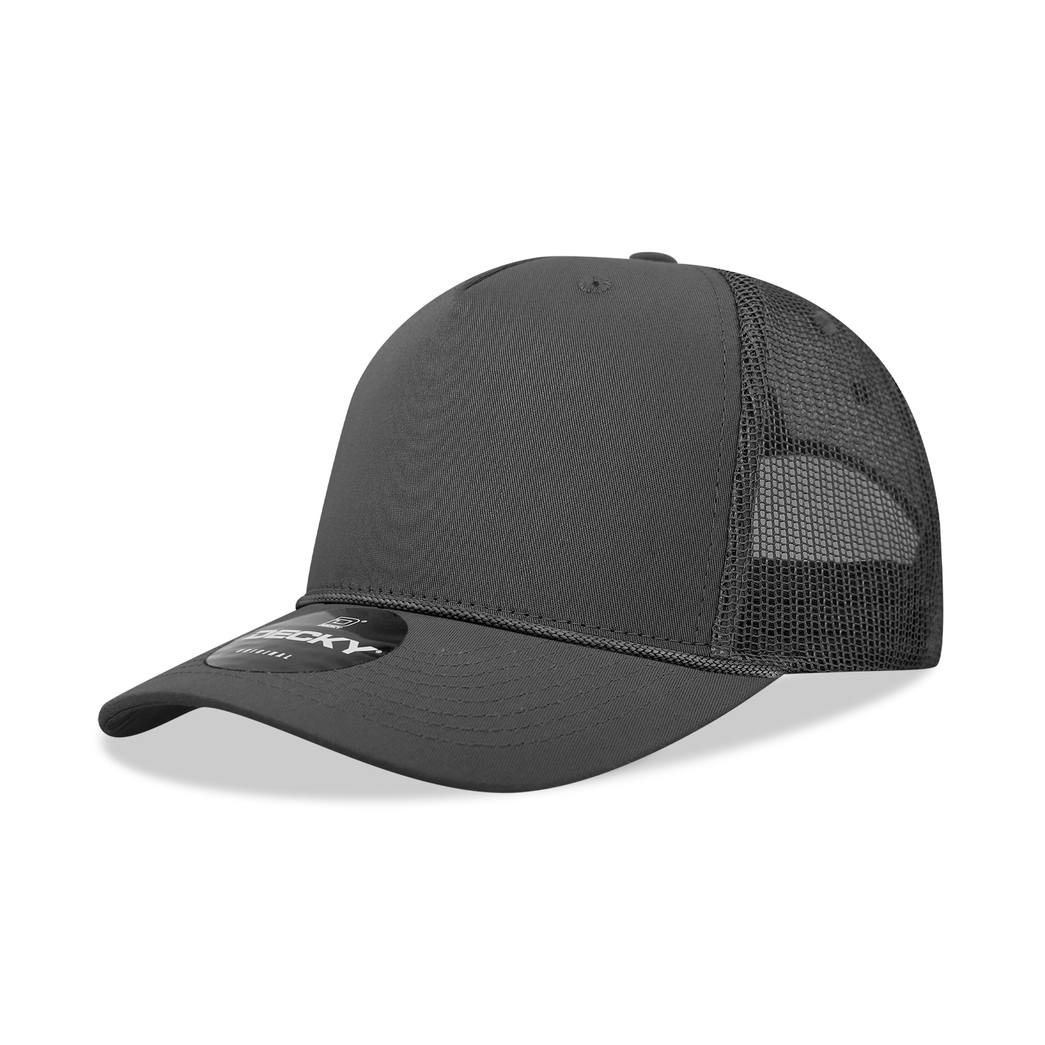 Decky 6040 5 Panel Mid Profile Structured Cotton/poly Blend Trucker with Rope - Charcoal