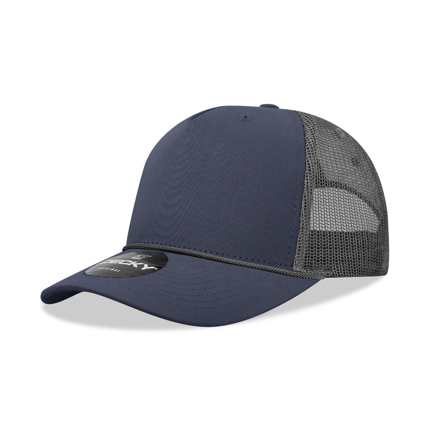 Decky 6040 5 Panel Mid Profile Structured Cotton/poly Blend Trucker with Rope - Navy Charcoal