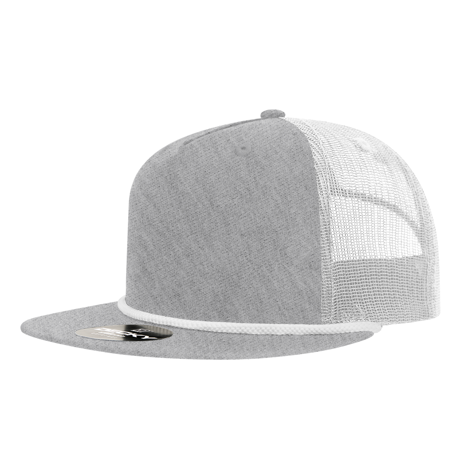 Decky 6041 5 Panel Half Dome Profile Relaxed Cotton Blend Trucker with Rope - Heather Grey White
