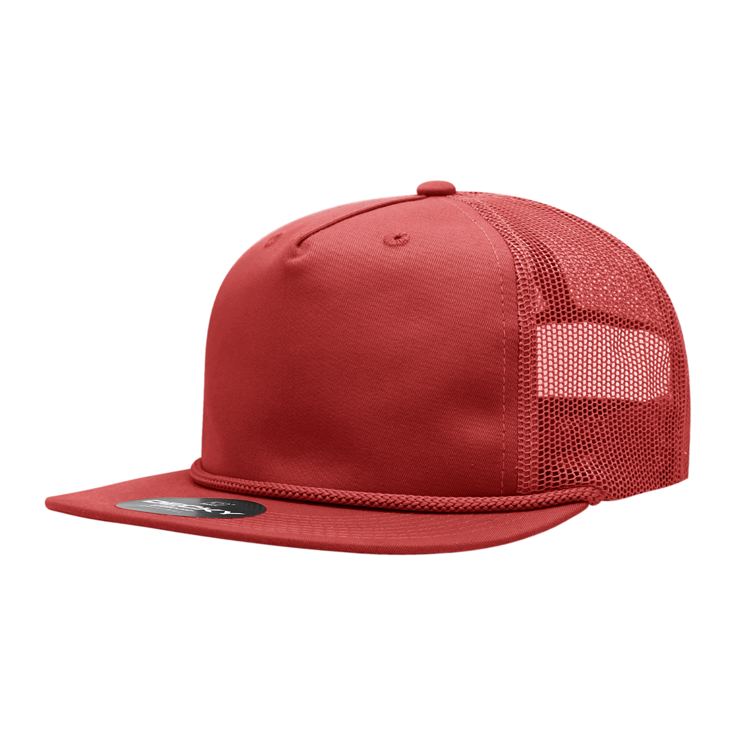 Decky 6041 5 Panel Half Dome Profile Relaxed Cotton Blend Trucker with Rope - Red
