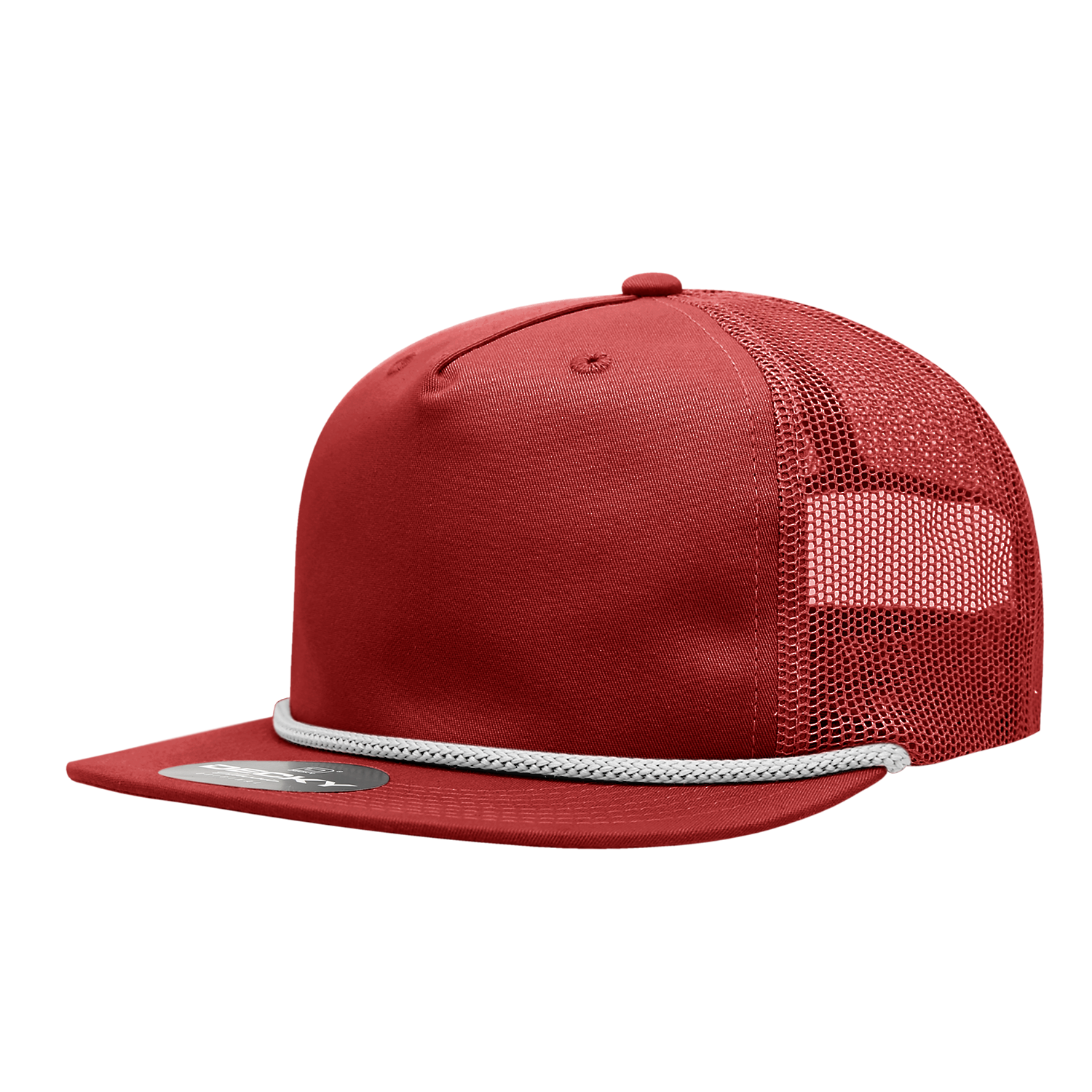Decky 6041 5 Panel Half Dome Profile Relaxed Cotton Blend Trucker with Rope - Red White