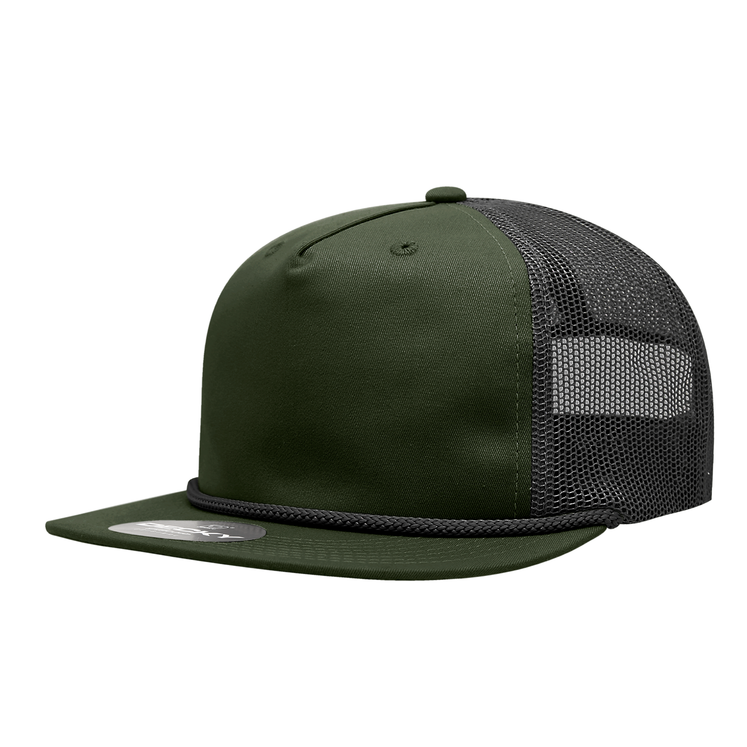 Decky 6041 5 Panel Half Dome Profile Relaxed Cotton Blend Trucker with Rope - Olive Black