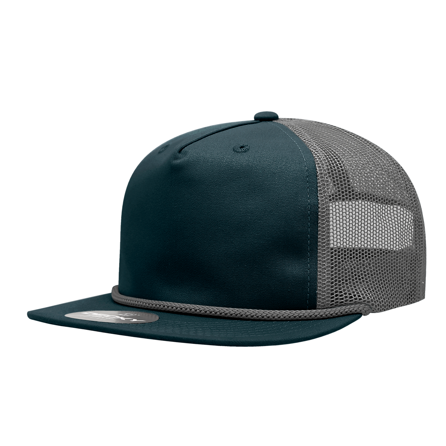 Decky 6041 5 Panel Half Dome Profile Relaxed Cotton Blend Trucker with Rope - Navy Charcoal
