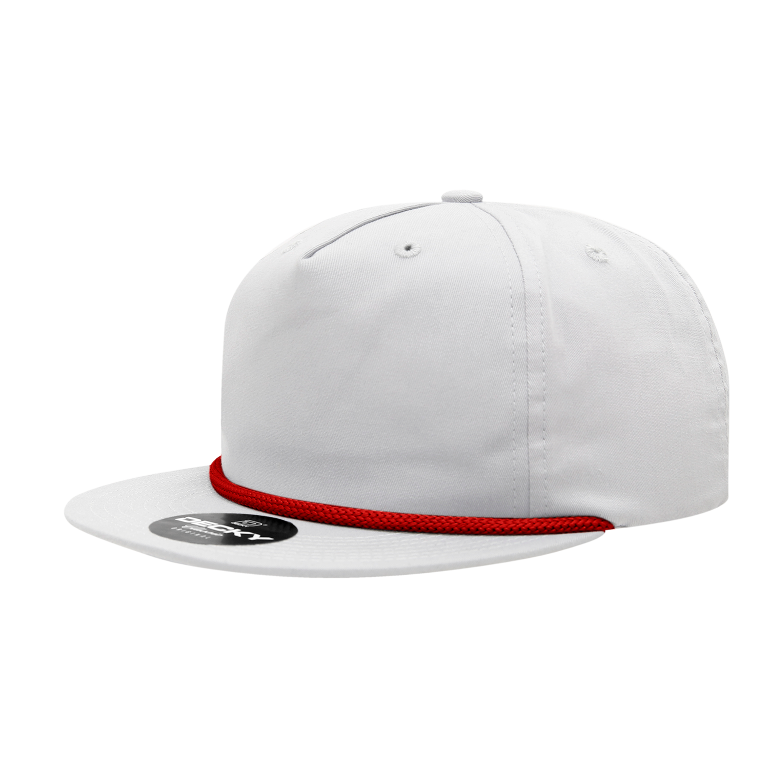 Decky 6042 5 Panel Half Dome Profile Relaxed Cotton Blend Rope Hat - White Red