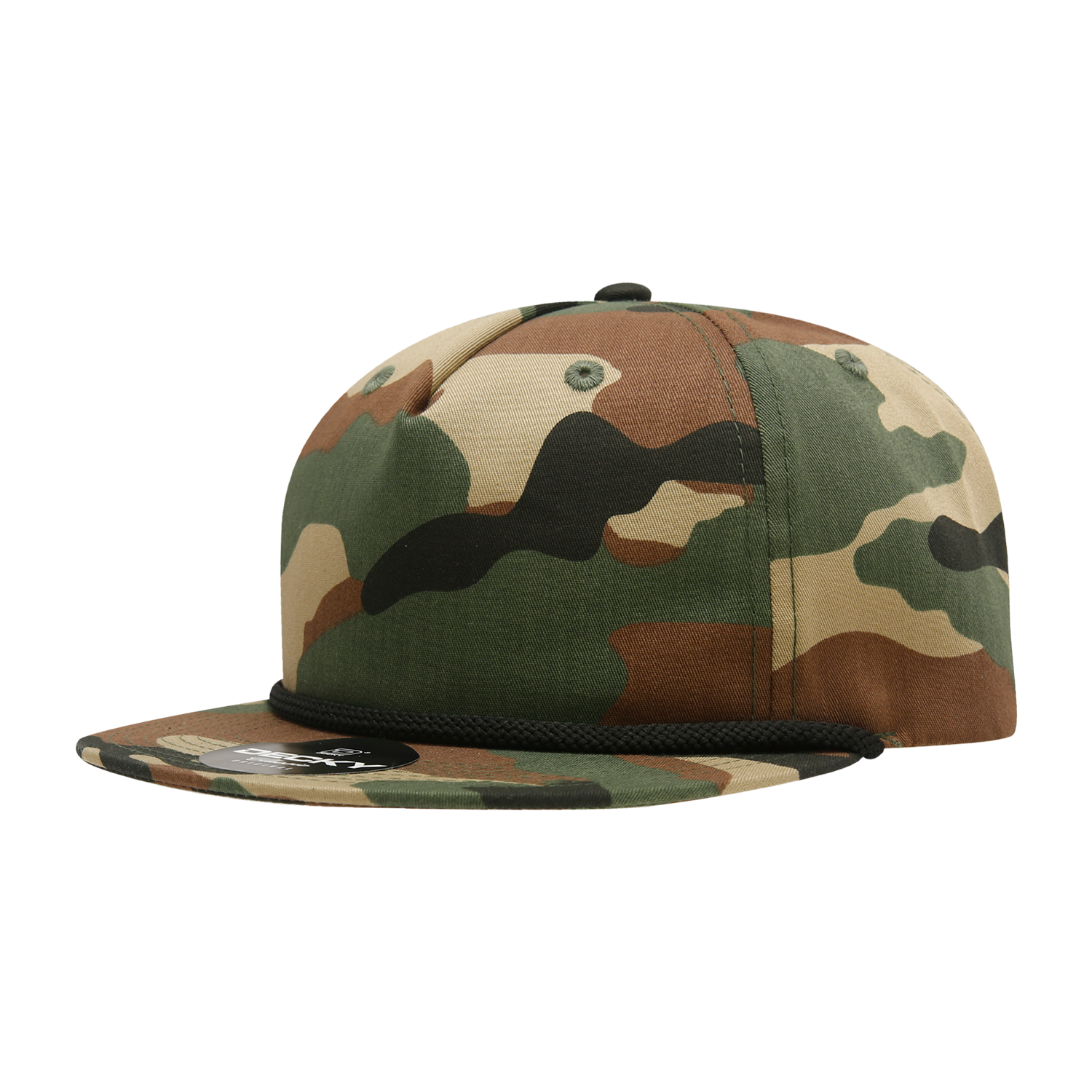 Decky 6044 5 Panel High Profile Relaxed Camo Rope Hat - Woodland Black