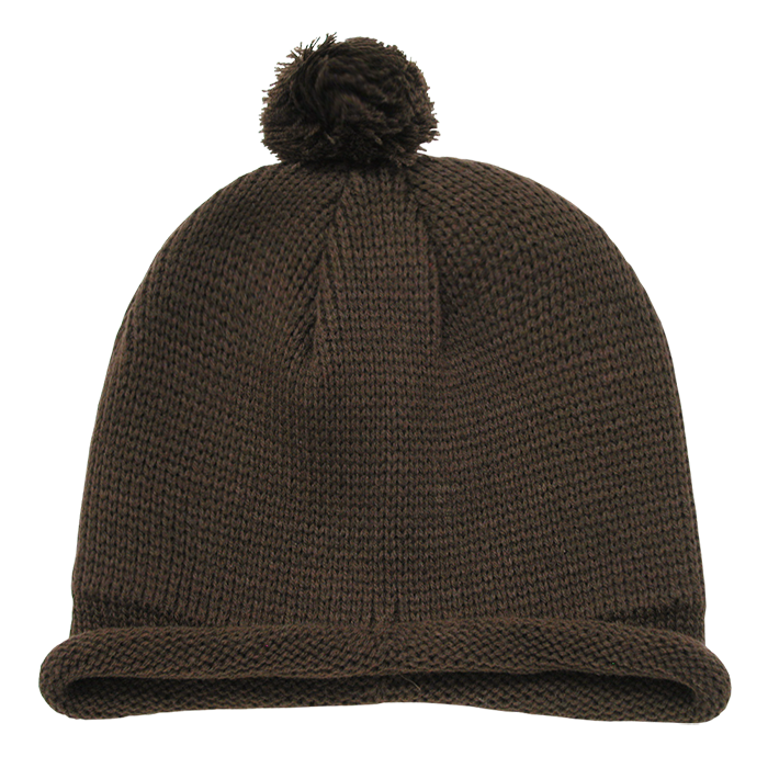 Decky 611a Solid Roll Up Beanie with Pom - Brown