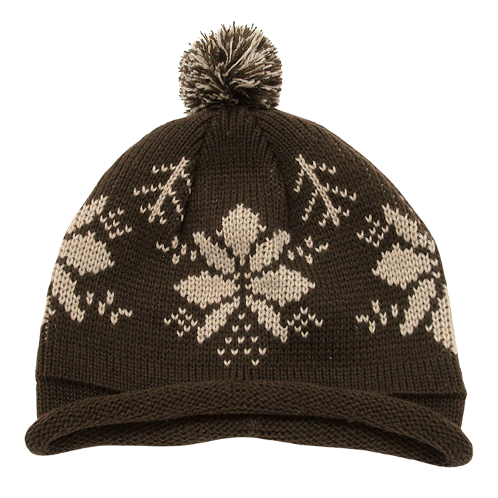 Decky 611b Snowflake Roll Up Beanie with Pom - Brown