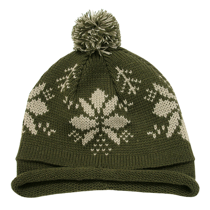 Decky 611b Snowflake Roll Up Beanie with Pom - Olive