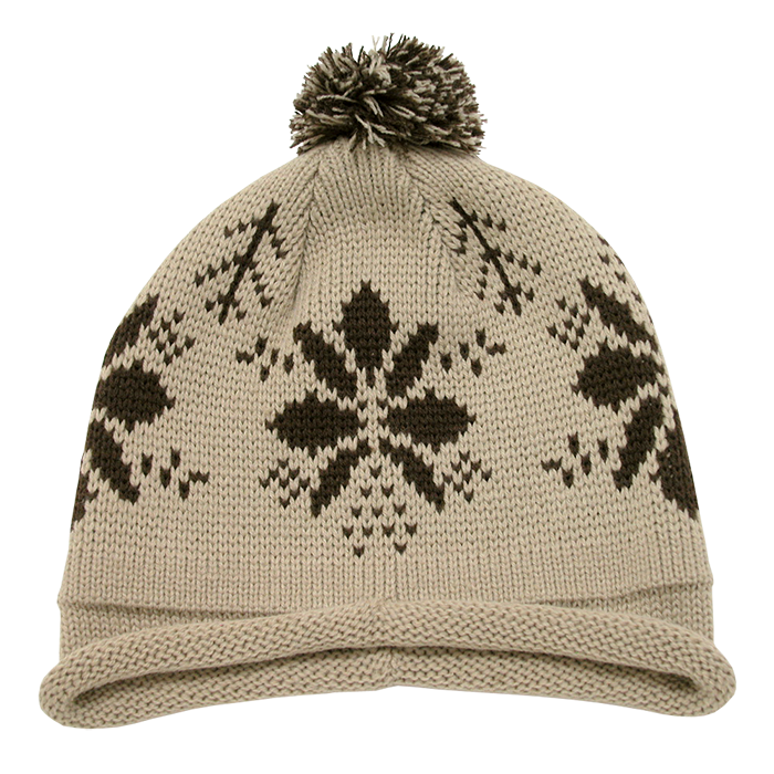 Decky 611b Snowflake Roll Up Beanie with Pom - Stone
