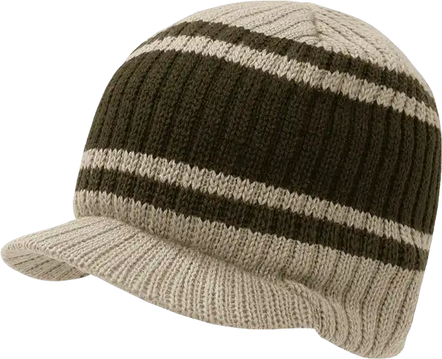 Decky 620 Stripped College Jeep Beanie with Visor - Khaki Brown Olive - one Size Fits Most