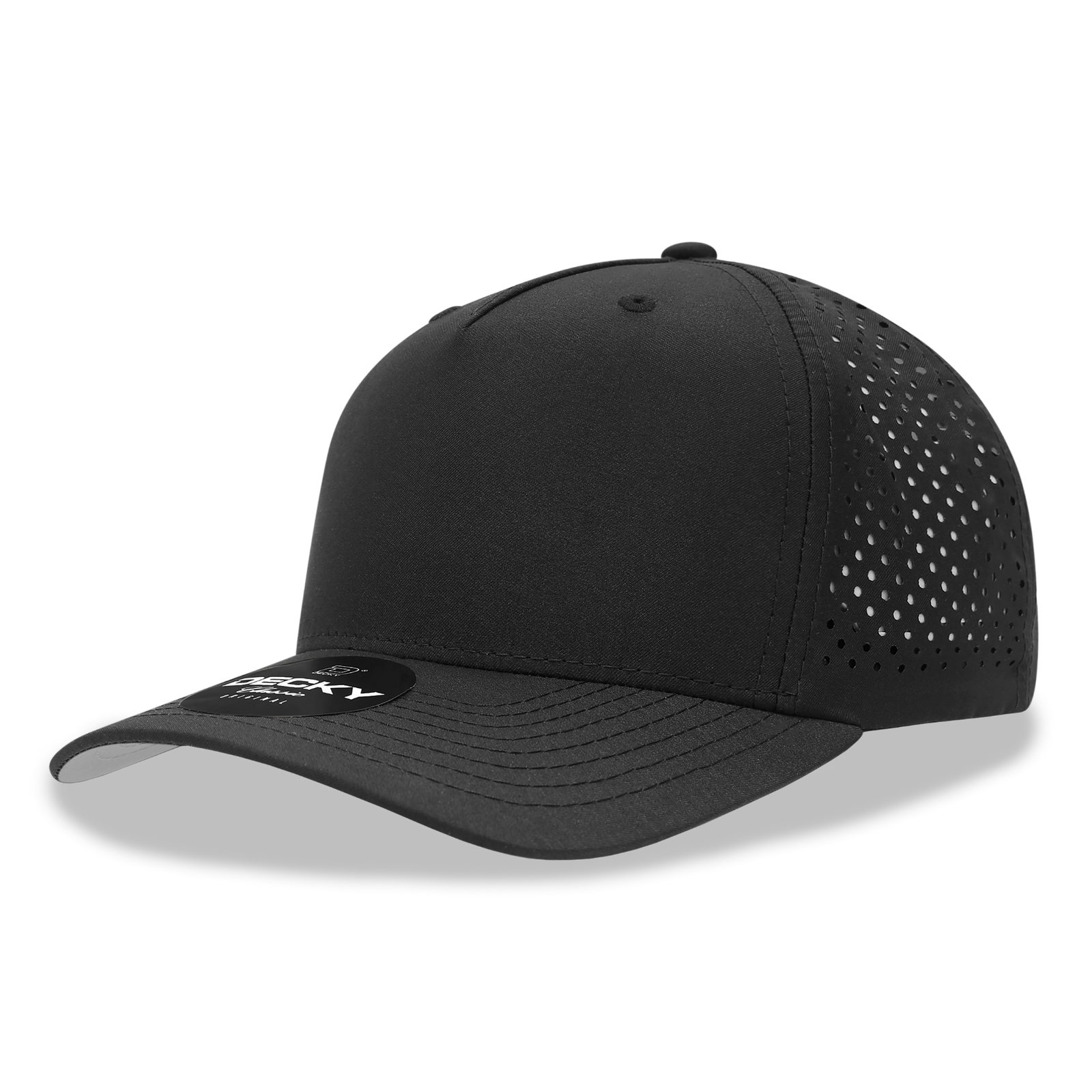 Decky 6225 5 Panel Mid Profile Structured Perforated Performance Cap - Black