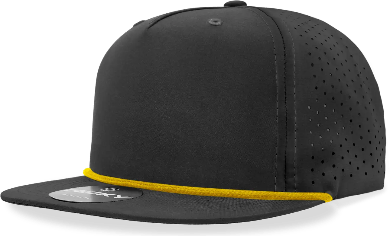 Decky 6226 5 Panel High Performance Rope Cap - Black Gold - one Size Fits Most