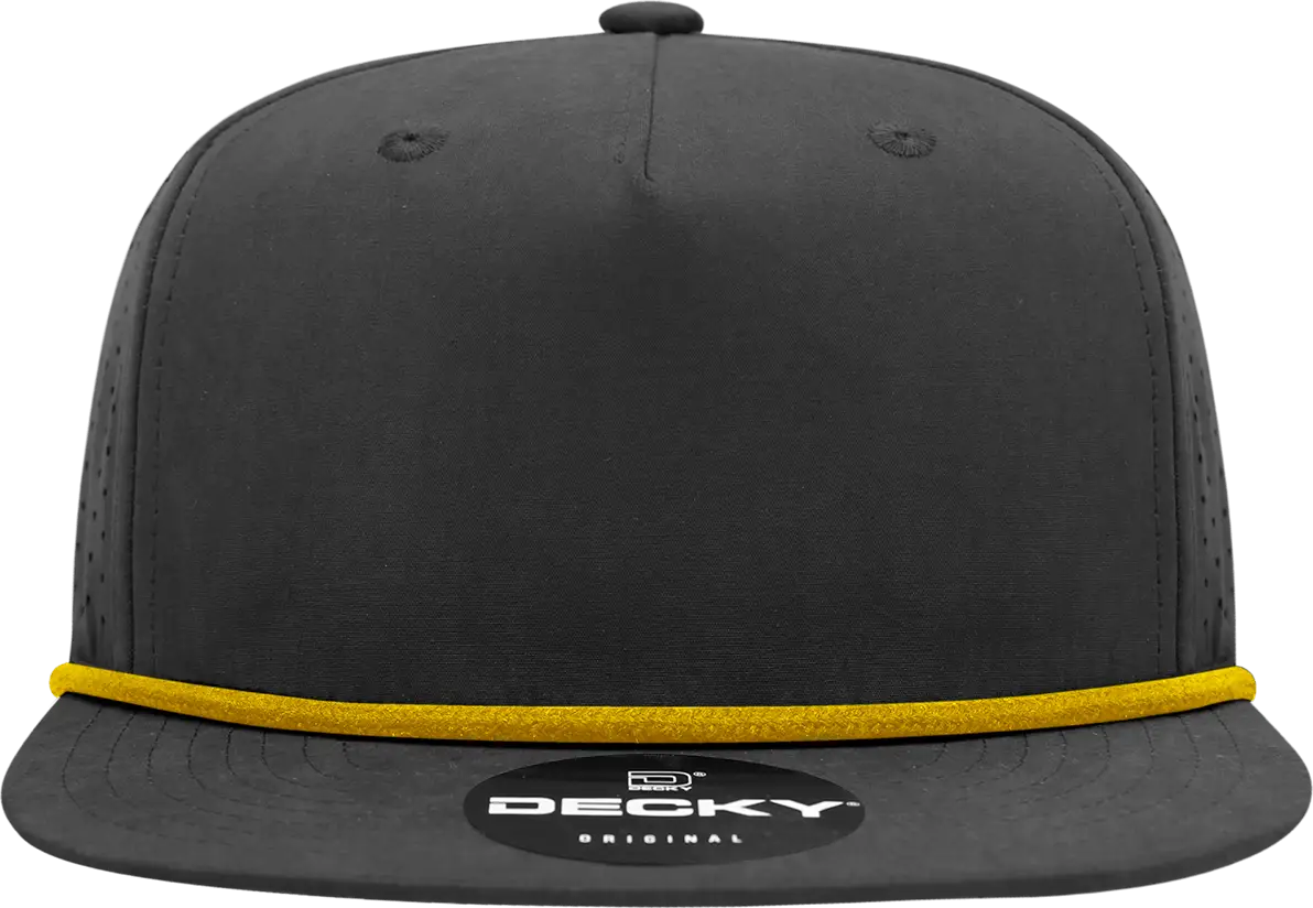 Decky 6226 5 Panel High Performance Rope Cap - Black Gold - one Size Fits Most