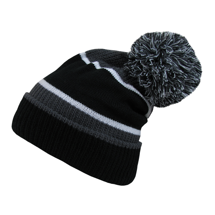 Decky 689 Giant Pom Beanie - Grey Black